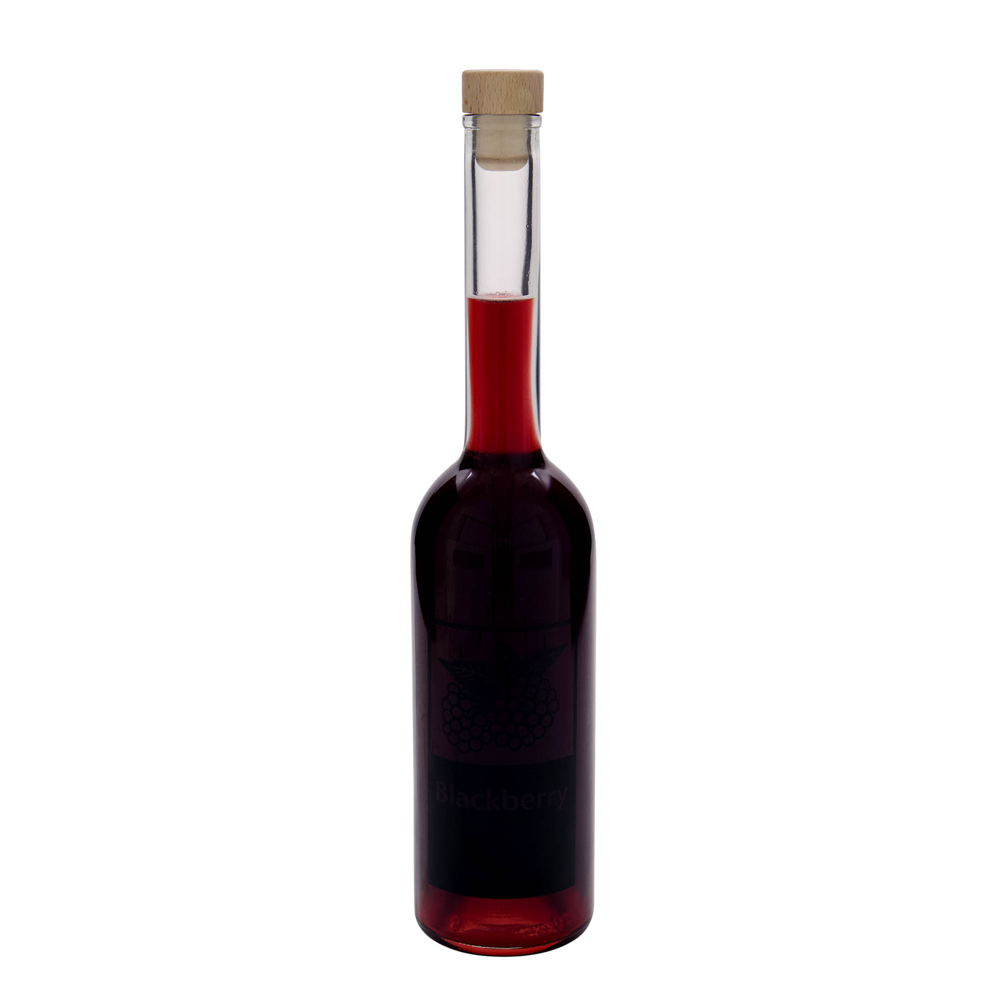 500 ml klaaspudel 'Opera', motiiv: Mustikas, suue: kork