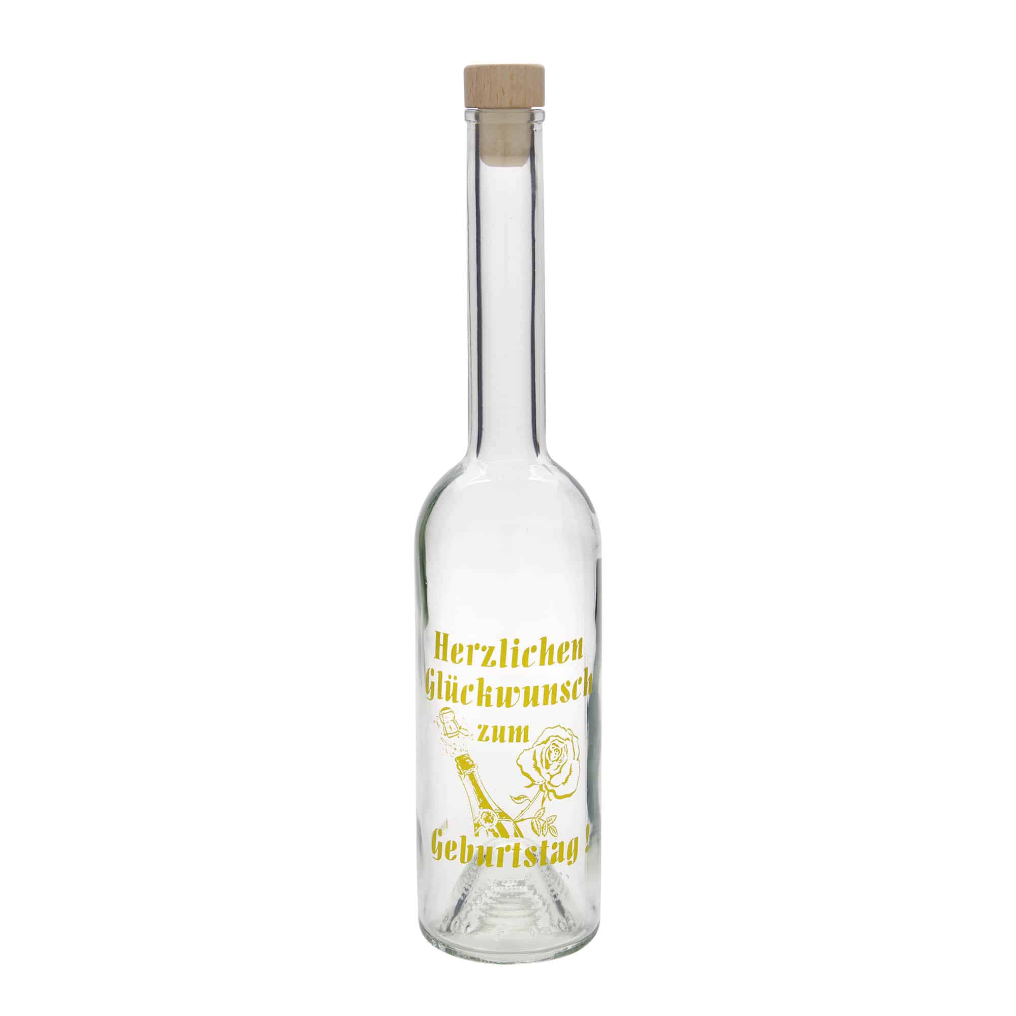 500 ml klaaspudel 'Opera', motiiv: sünnipäevapudel, sulgur: kork