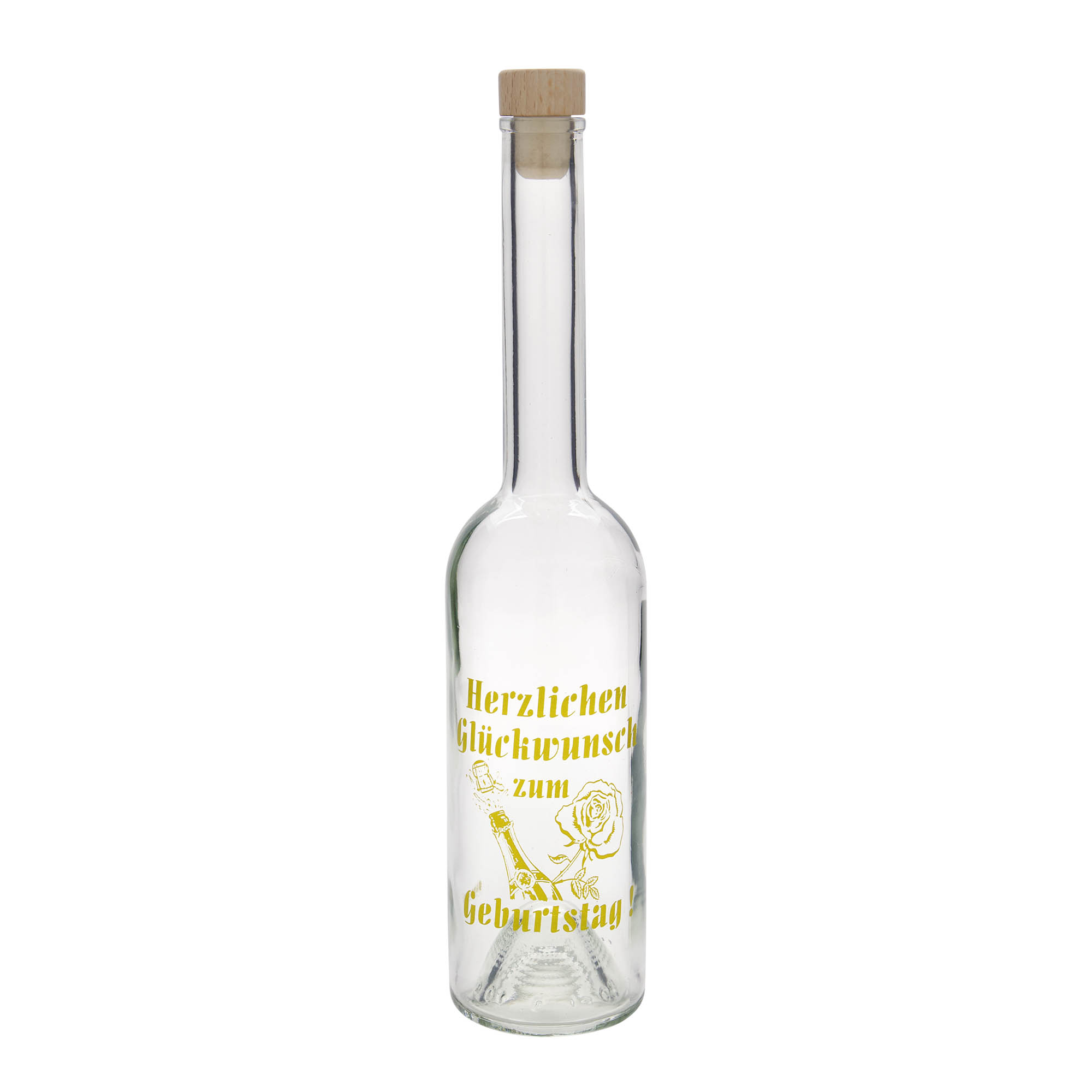 500 ml klaaspudel 'Opera', motiiv: sünnipäevapudel, suuava: kork