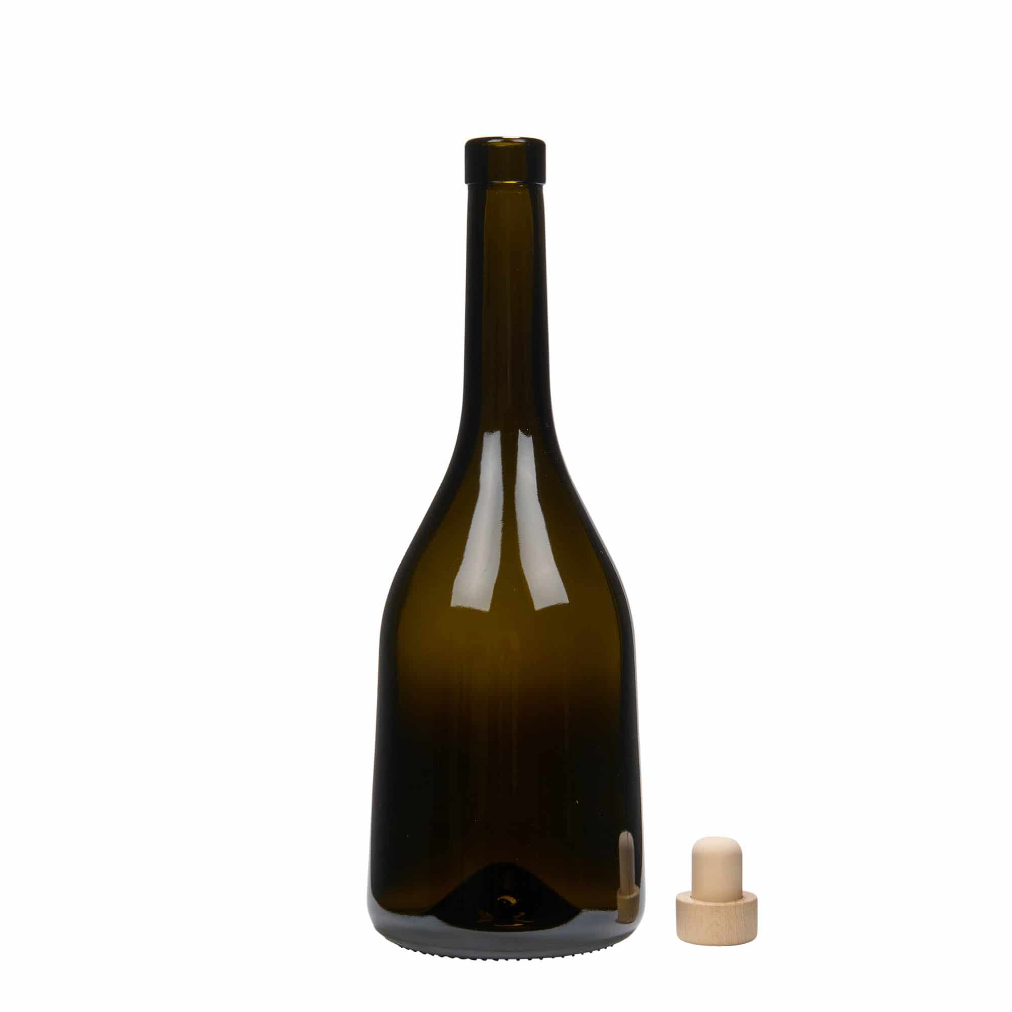 750 ml klaaspudel 'Rustica', antiikroheline, sulgur: kork