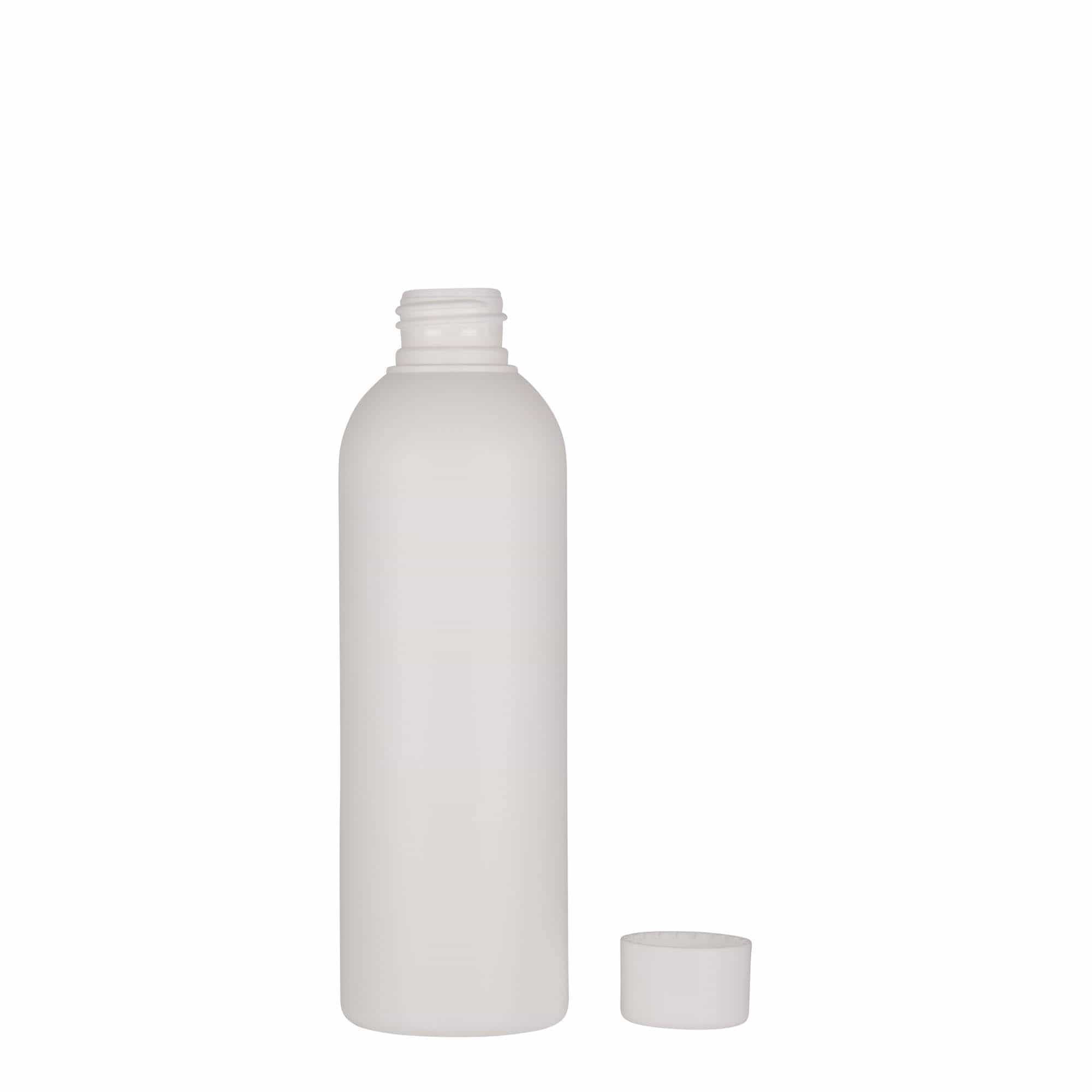 200 ml plastpudel 'Tuffy', HDPE, valge, sulgur:  24/410