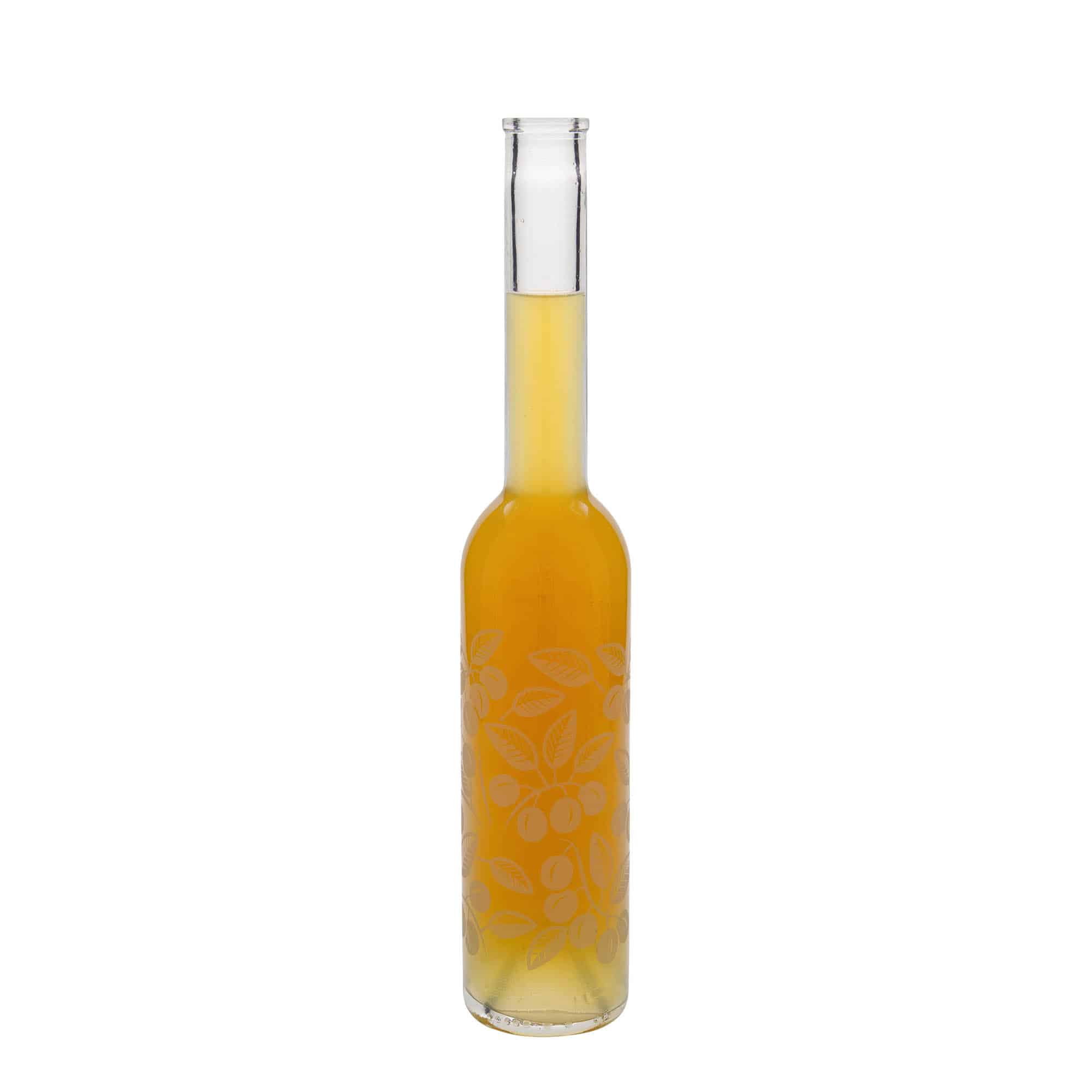350 ml klaaspudel 'Opera', motiiv: mirabellid, sulgur: kork