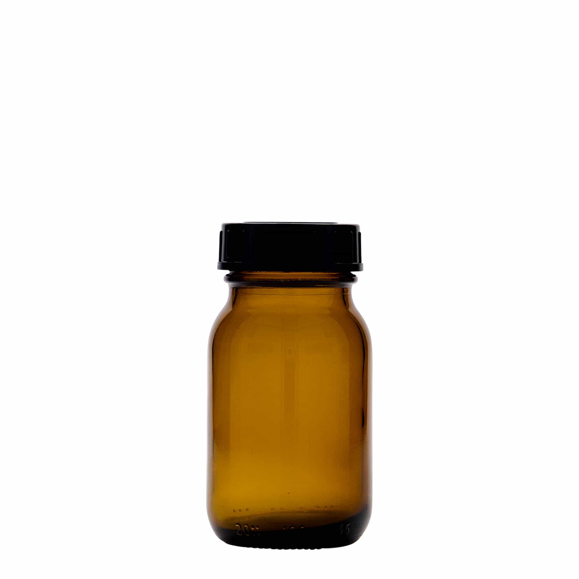 100 ml laiakaelne klaaspurk, pruun, ava: DIN 40