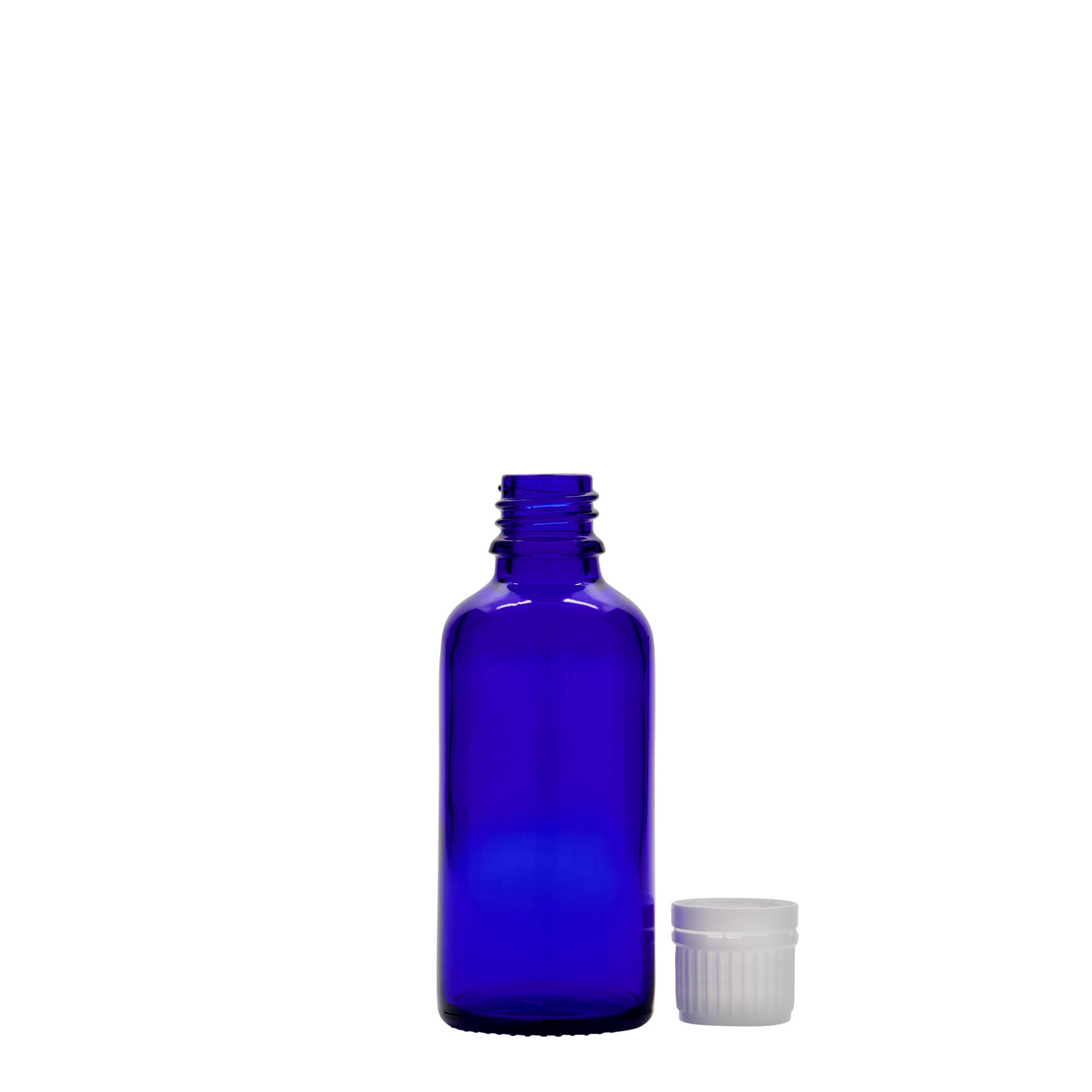 50 ml meditsiinipudel, klaas, kuninglik sinine, suuava: DIN 18