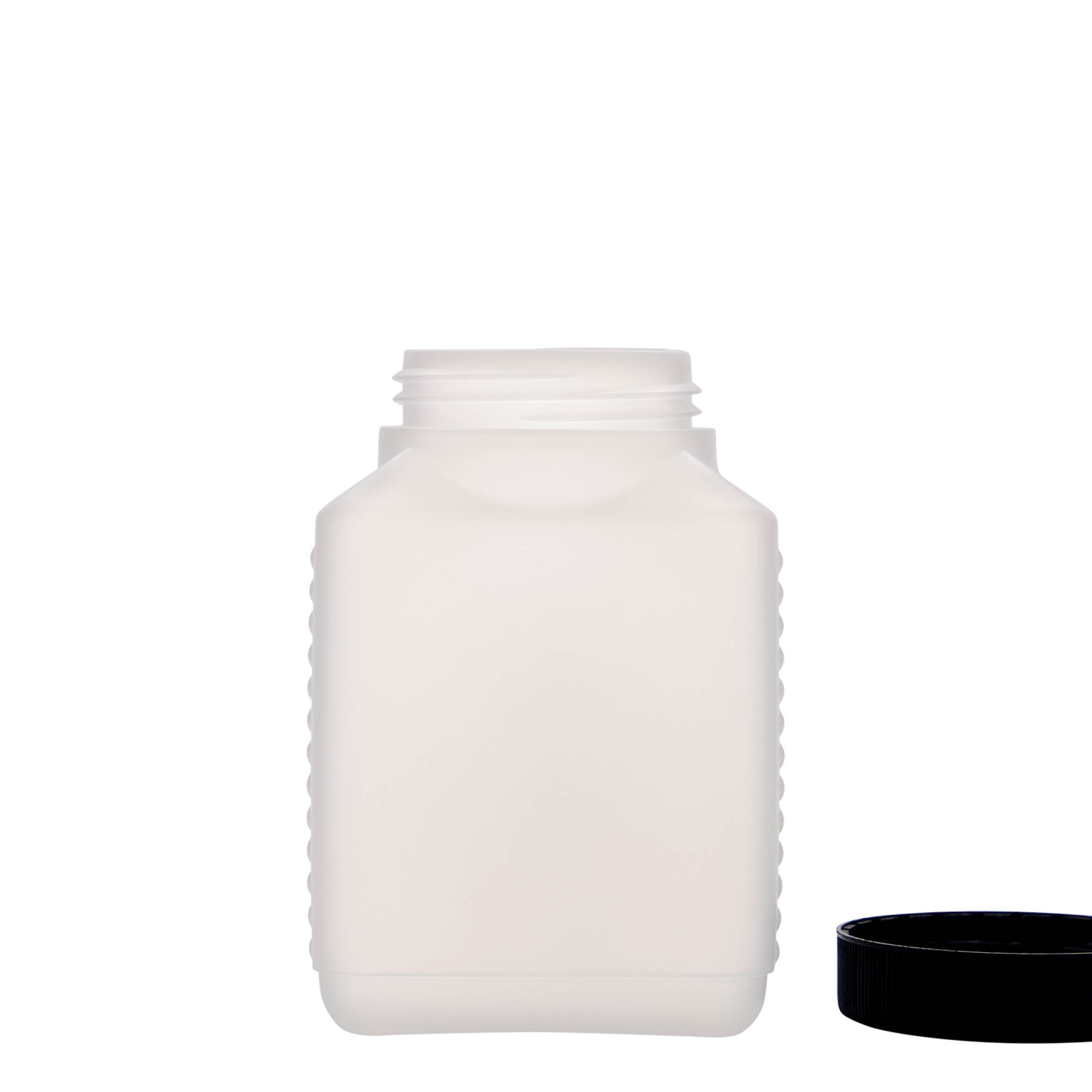 500 ml lai kaelaga pudel, ristkülikukujuline, HDPE-plastik, naturaalne, suuava: DIN 60 EPE