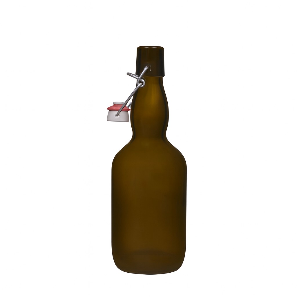 500 ml õllepudel kaelaga, klaas, antiikroheline, avale: klambrikork