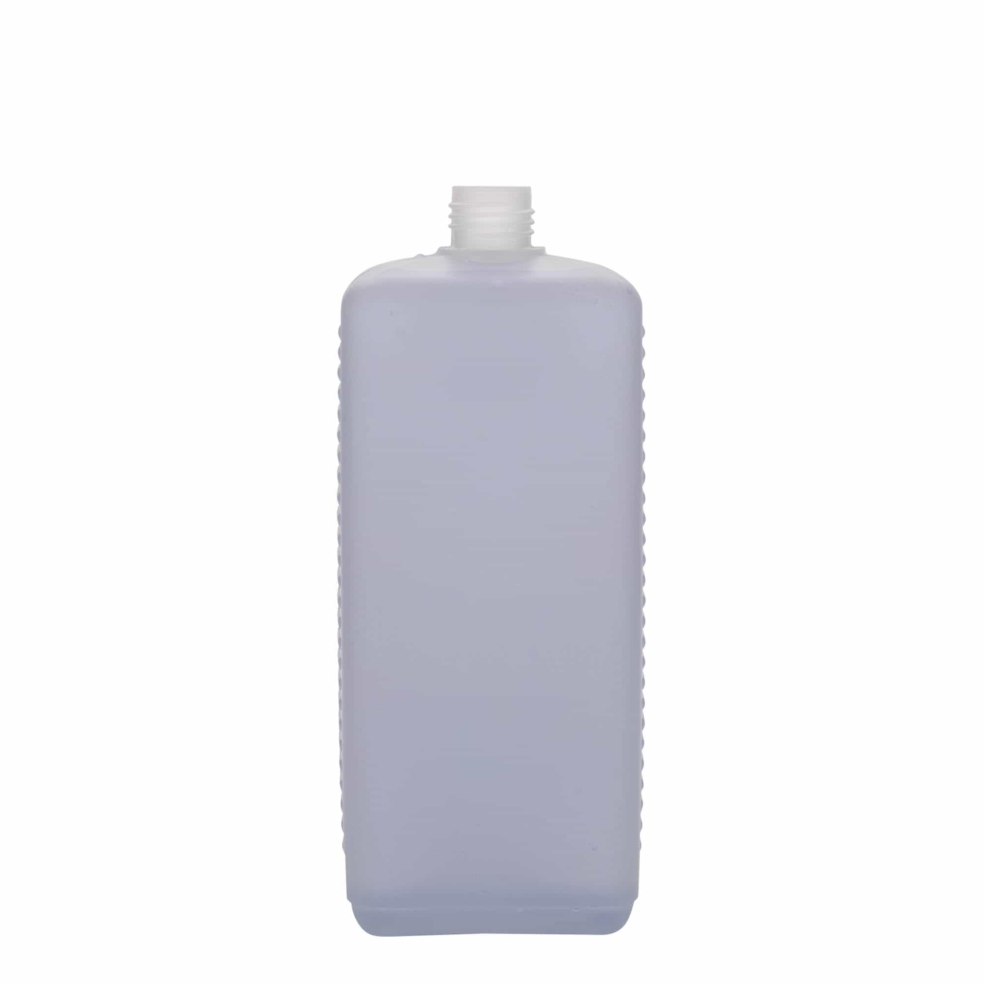 1000 ml kanisterpudel, ristkülikukujuline, HDPE-plast, loomulik värv, sulgur: DIN 25 EPE