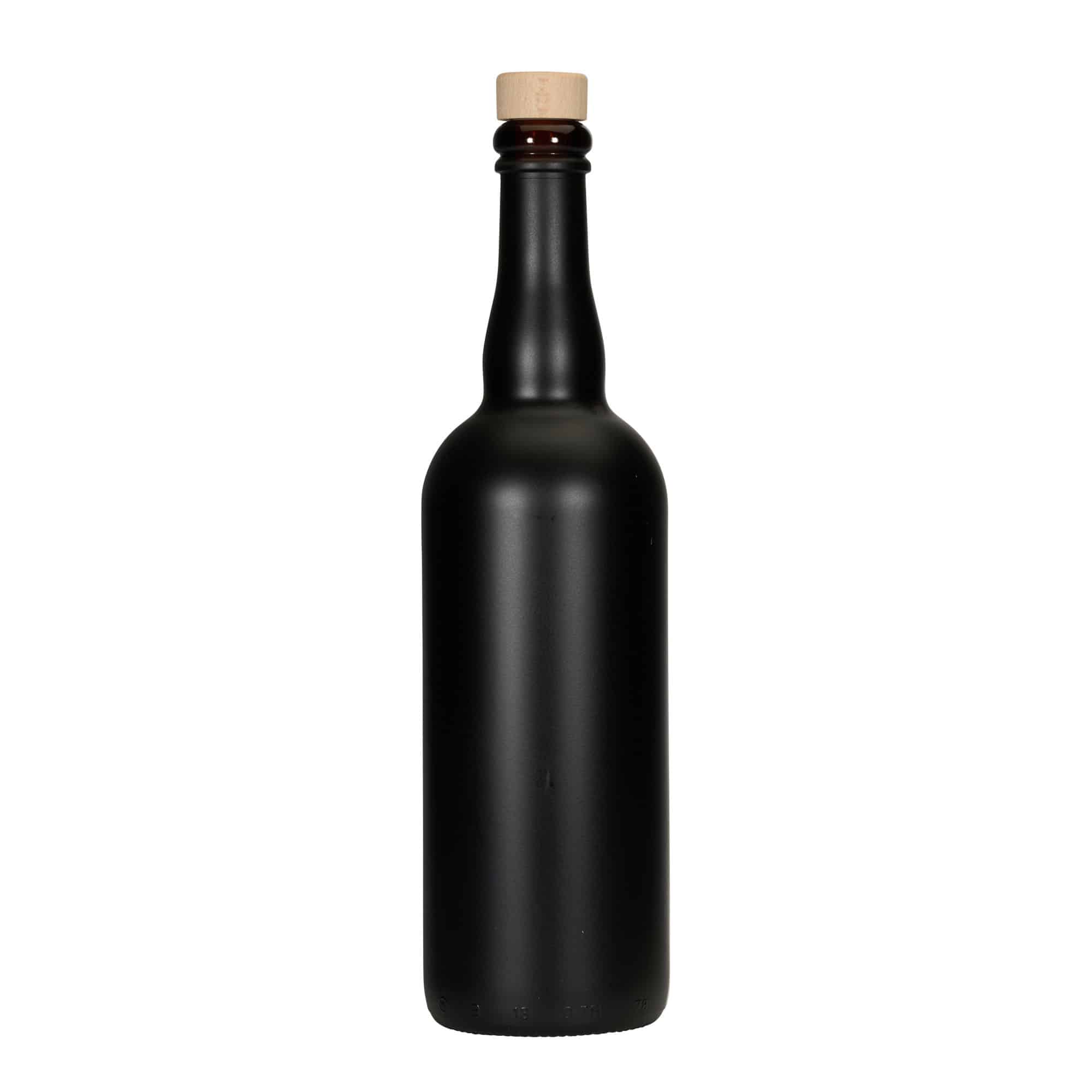 750 ml õllepudel Belgia, klaas, must, suuavale: kork