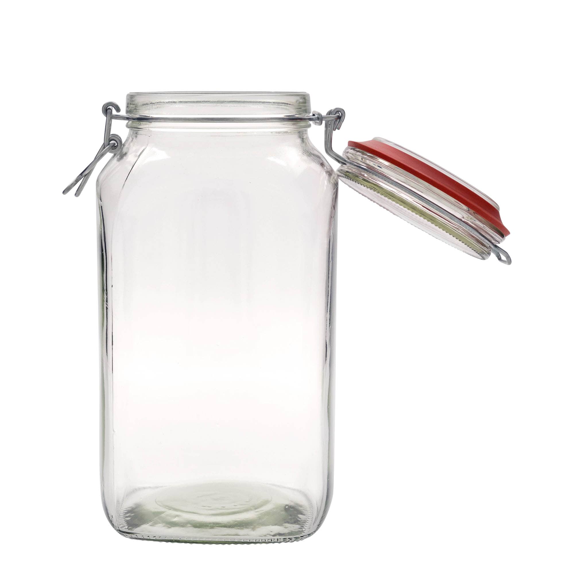 2,590 ml traatlukuga klaaspurk #, ruudukujuline, avaus: traatlukuga sulgur