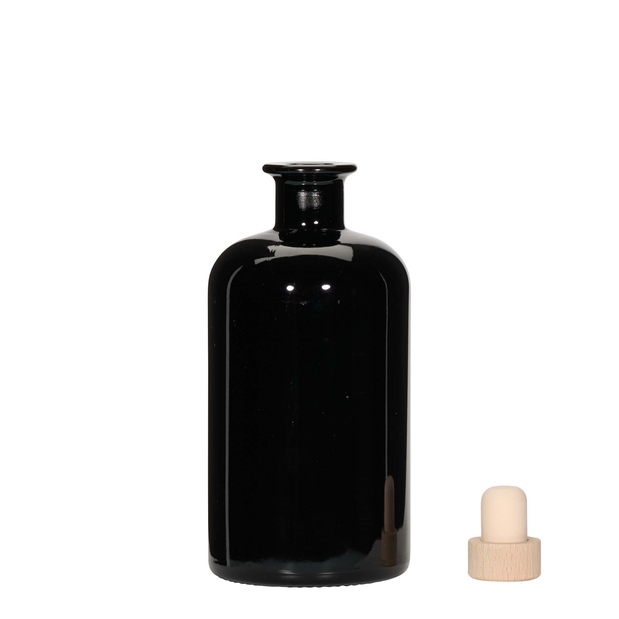 500 ml klaasist apteegipudel, must, sulgur: kork