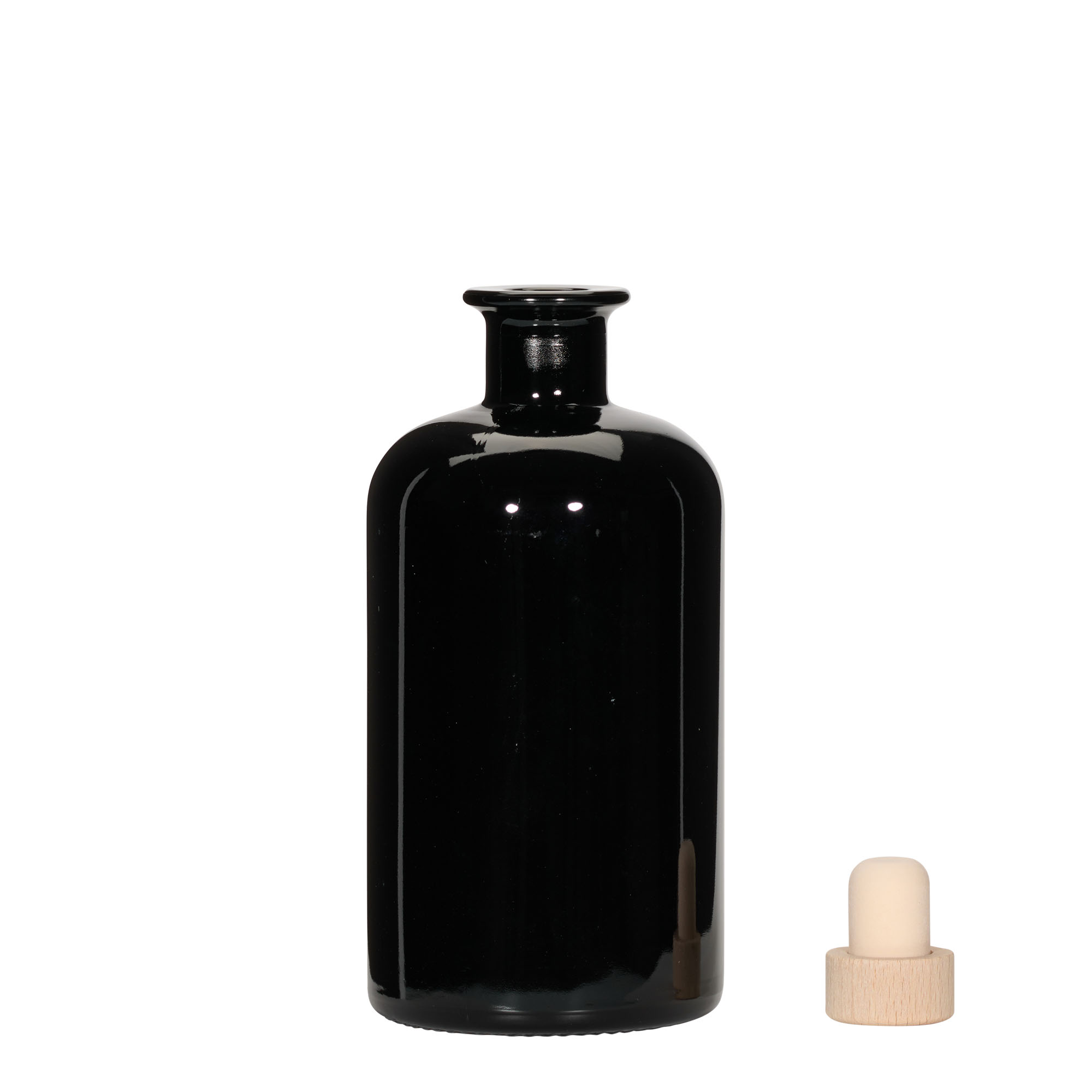 500 ml klaaspudel apteekrile, must, suu: kork