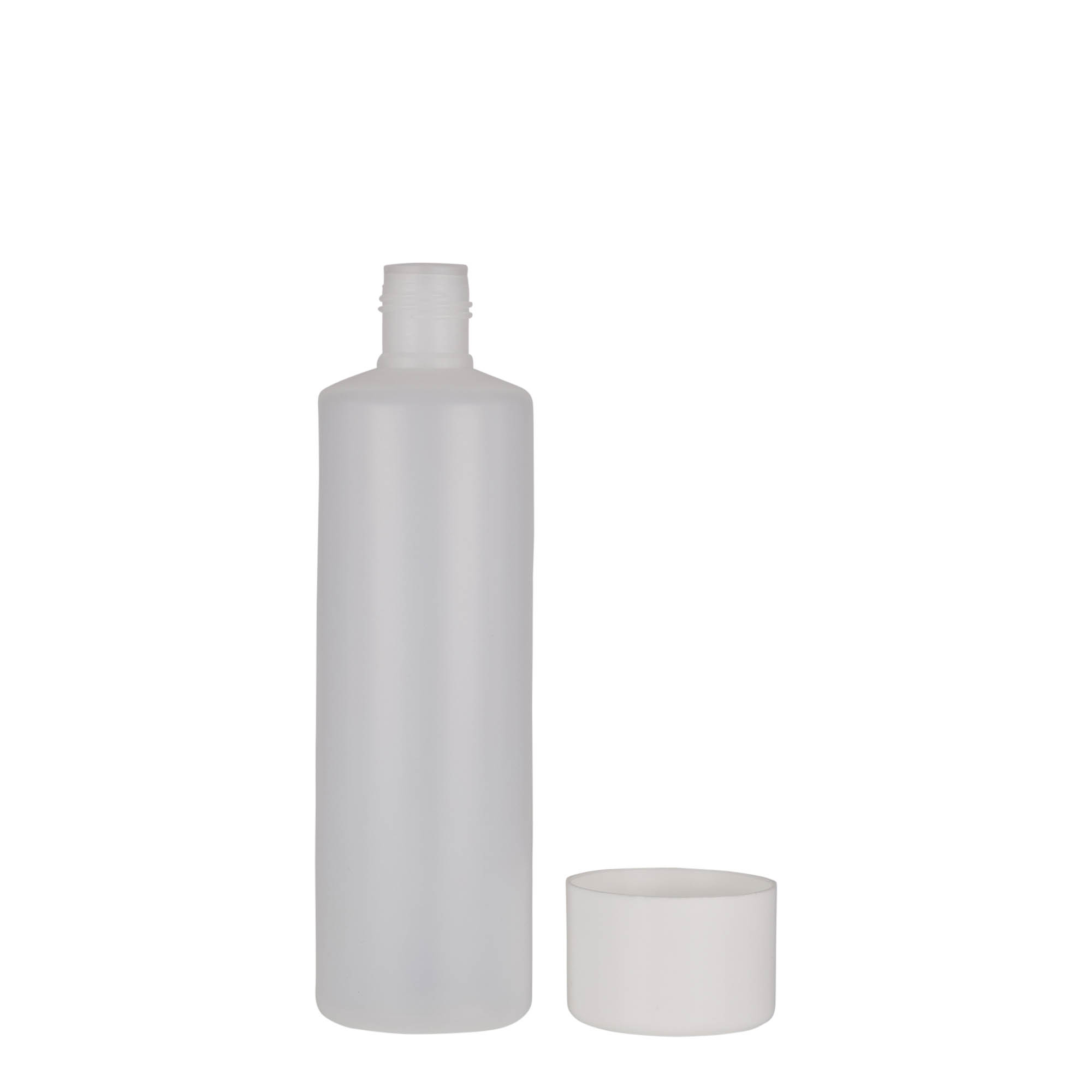 250 ml ümmargune pudel, PE-plastik, naturaalne, suuava: keeratava korgiga 250 ml ümmargune pudel, PE-plastik, naturaalne, suuava: keeratava korgiga