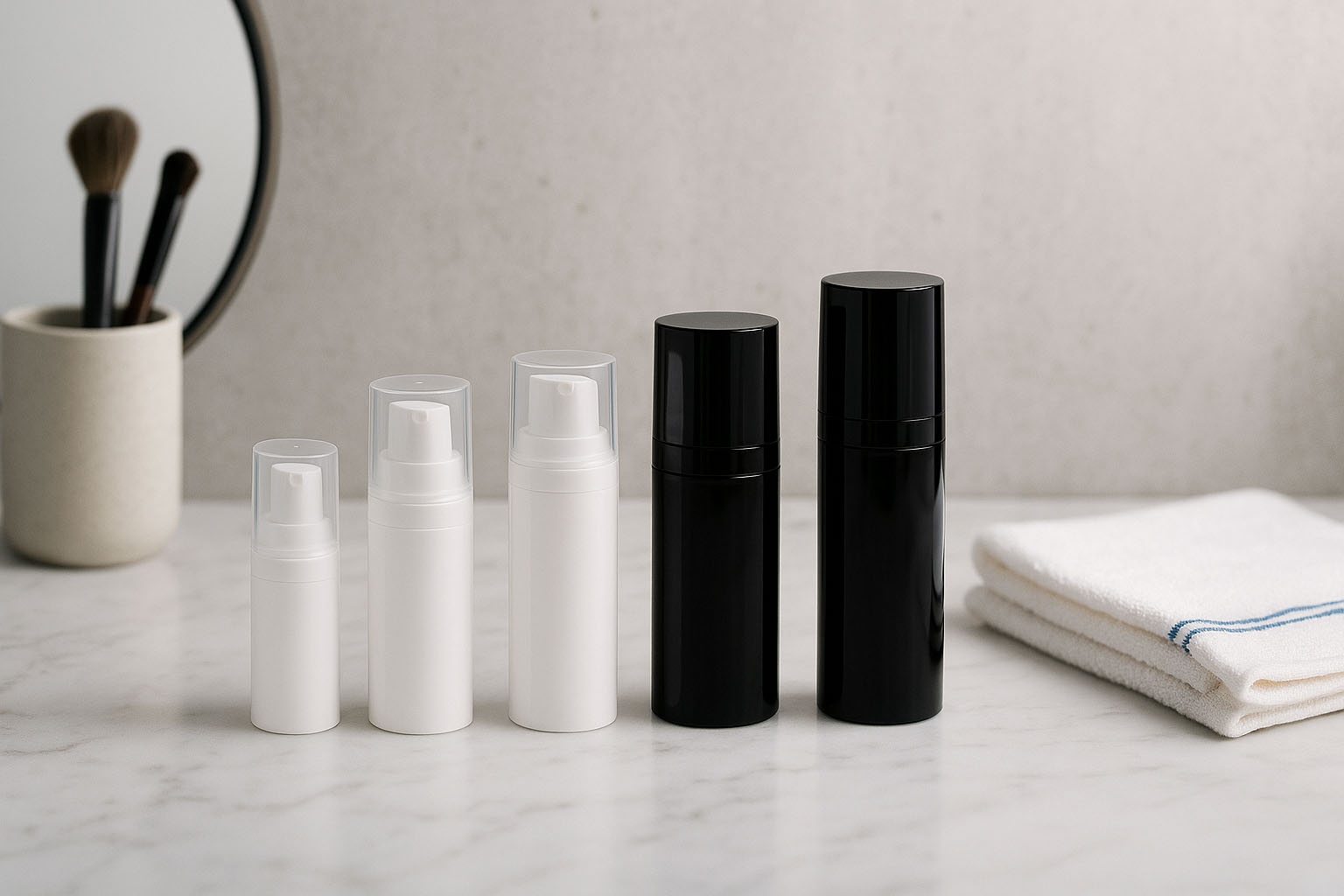Airless pea Micro hõbedane ääris + valge, läikiv pistikukork Airless pea Micro hõbedane ääris + valge, läikiv pistikukork