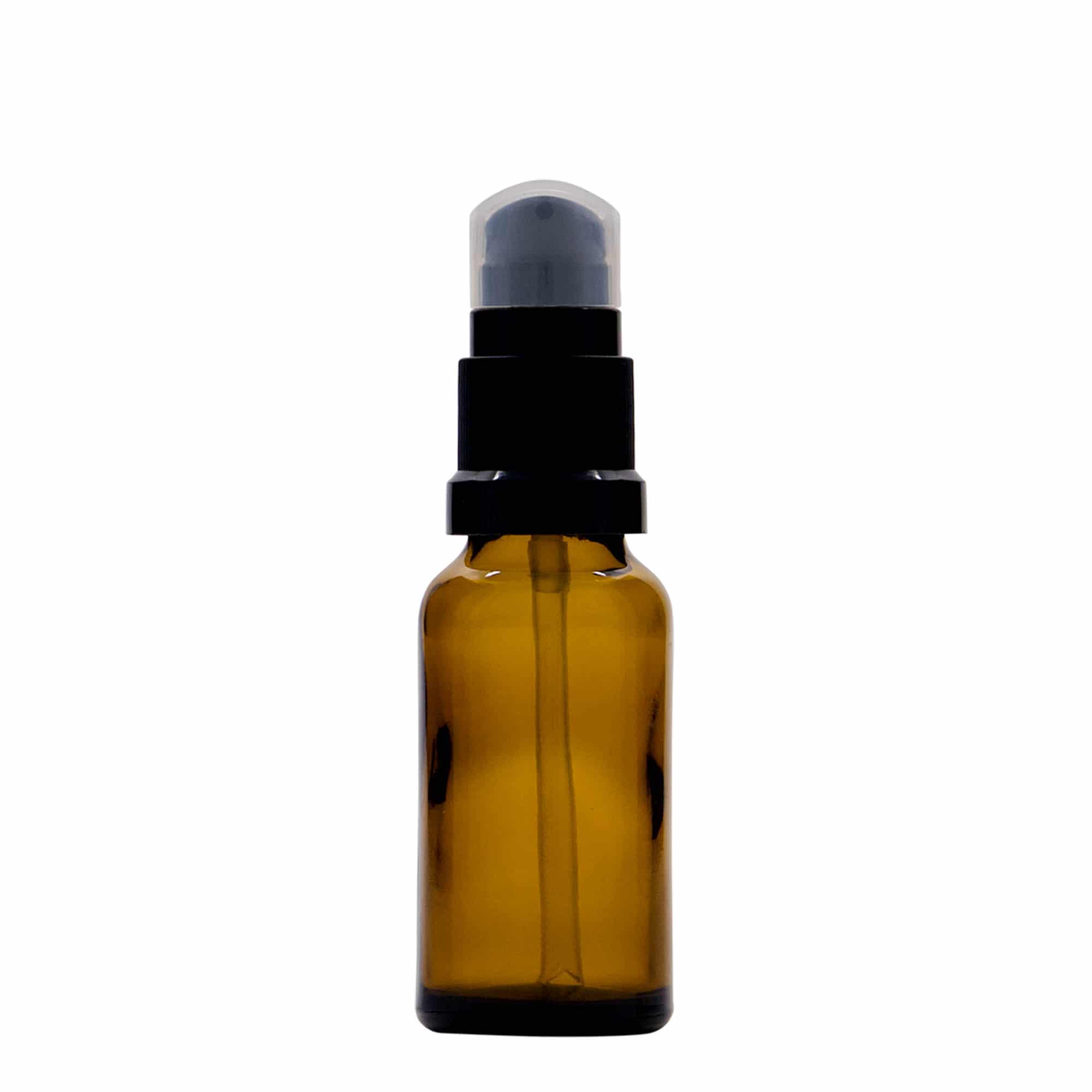 20 ml meditsiinipudel koos losjoonipumbaga, klaas, pruun, suuava: DIN 18