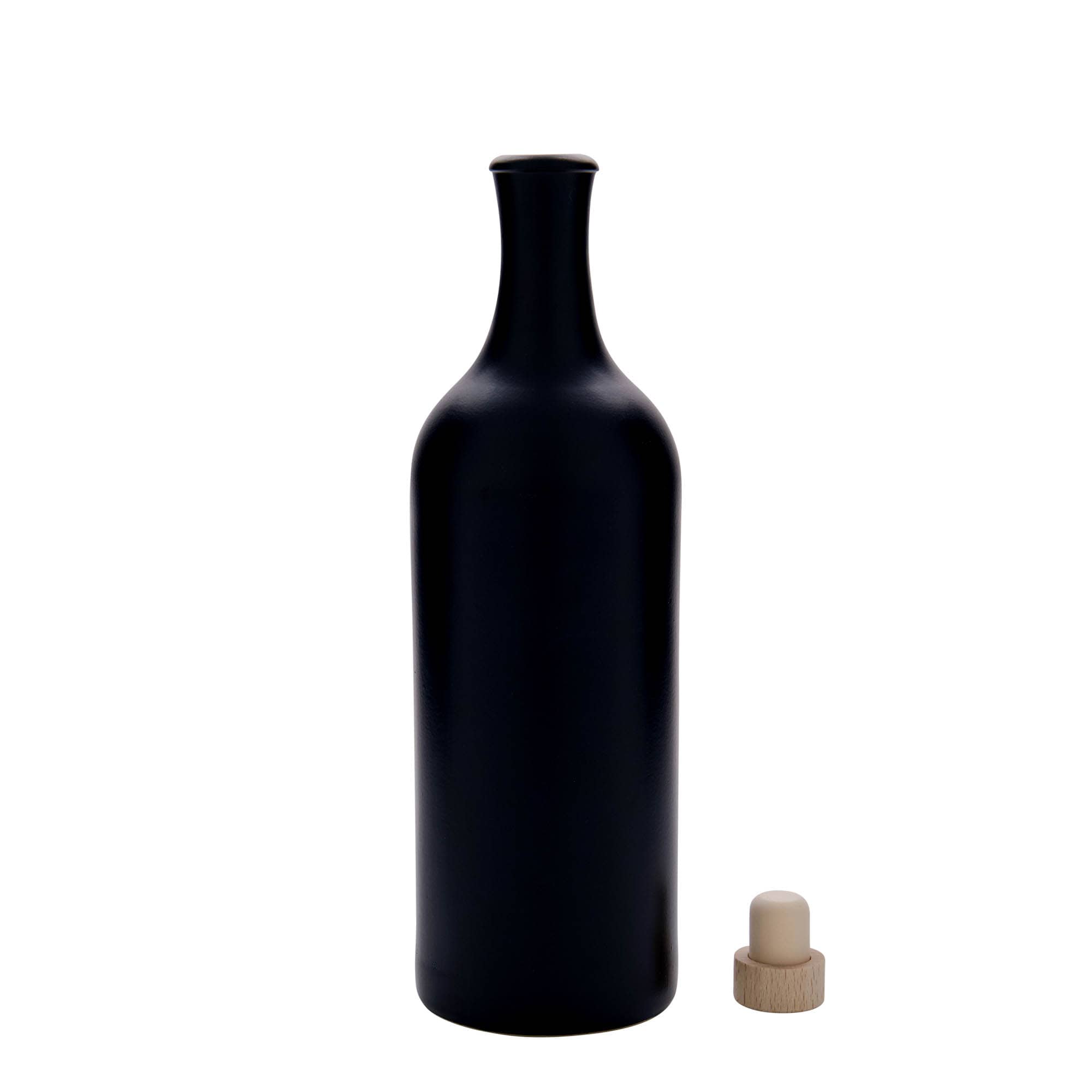 750 ml pika kaelaga keraamiline pudel, kivikeraamika, must, sulgur: kork