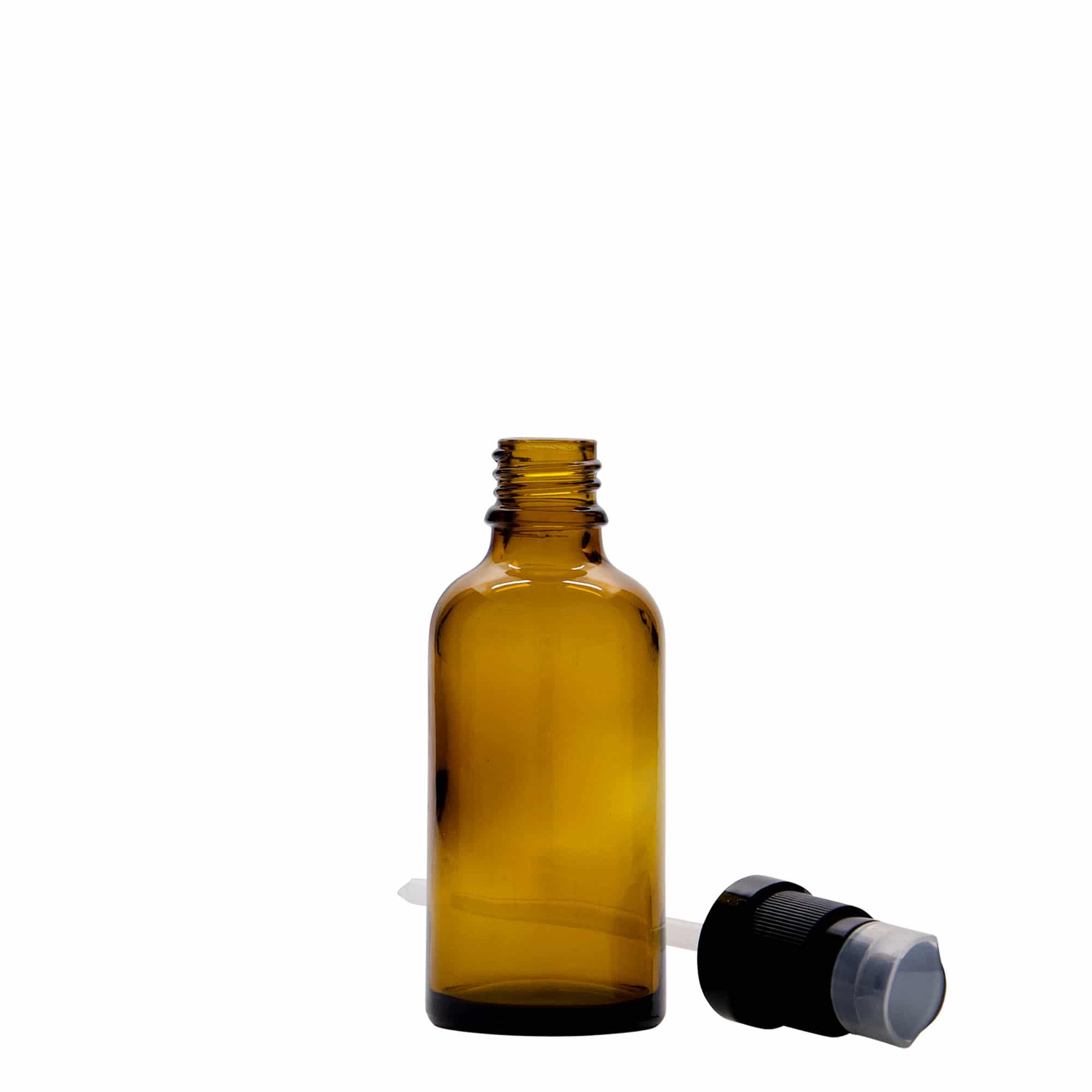 50 ml meditsiinipudel koos losjoonipumbaga, klaas, pruun, avale: DIN 18