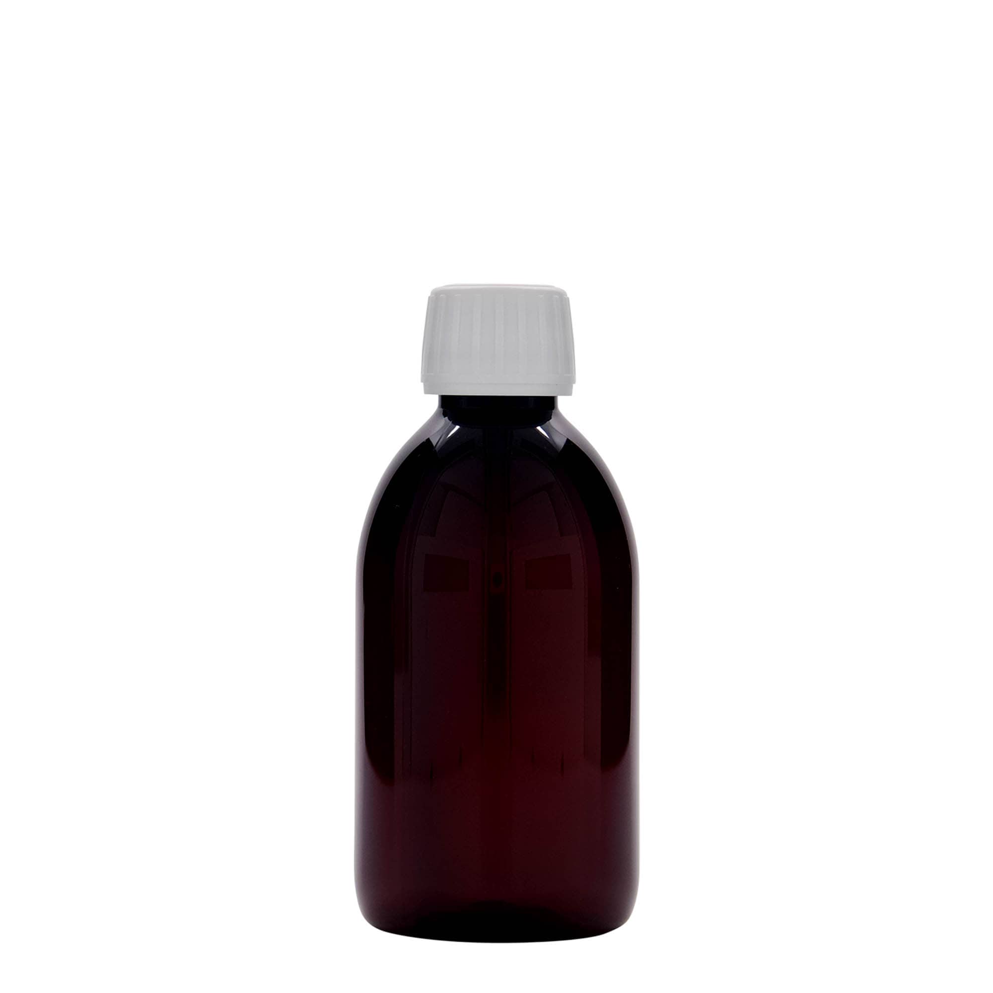 250 ml PET-meditsiinipudel, pruun, plastik, suue: PP 28