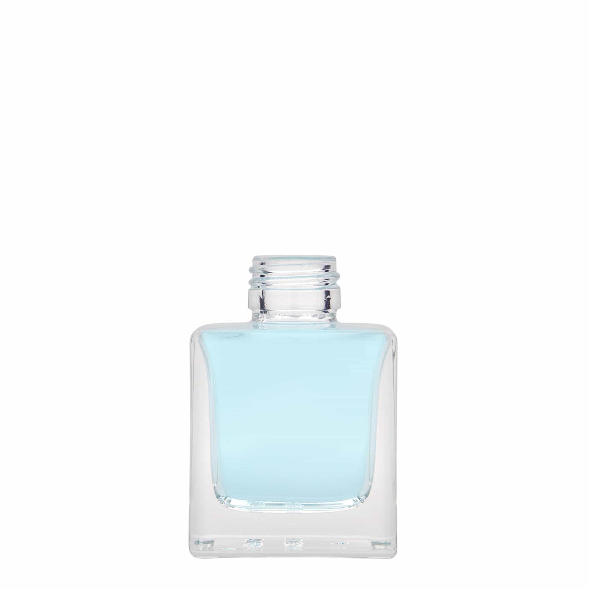 100 ml klaaspudel 'Cube', ruudukujuline, sulgur: PP 28