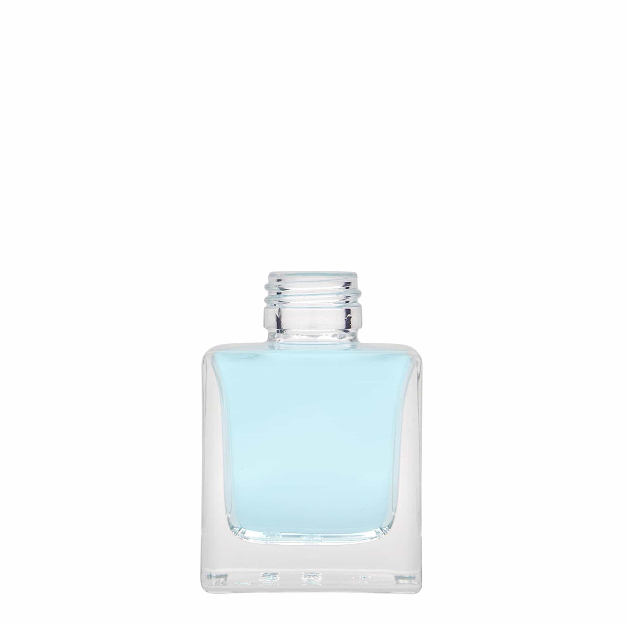 100 ml klaaspudel 'Cube', ruudukujuline, avaus: PP 28