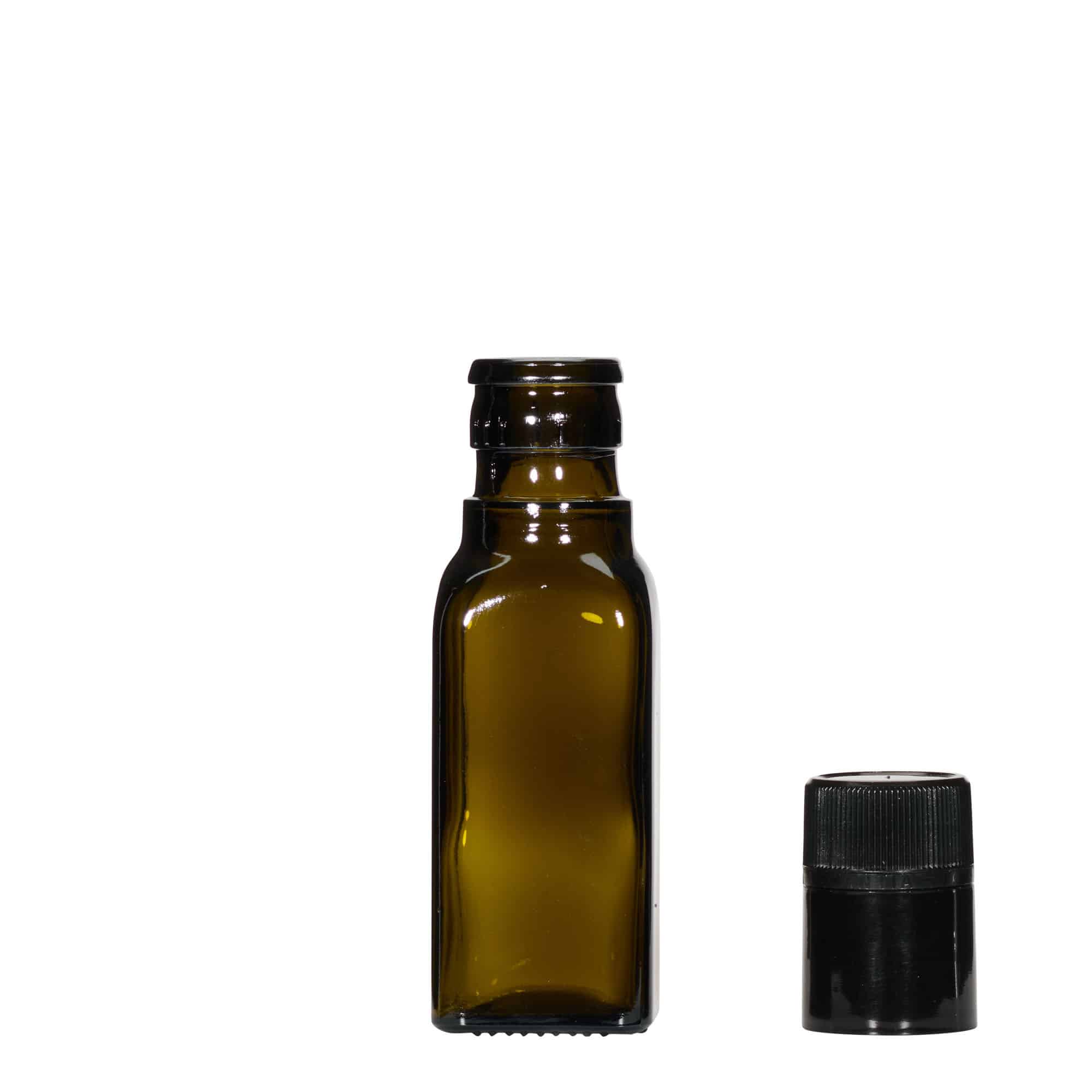 100 ml äädika/õlipudel 'Quadra', klaas, ruudukujuline, antiikroheline, sulgur: DOP
