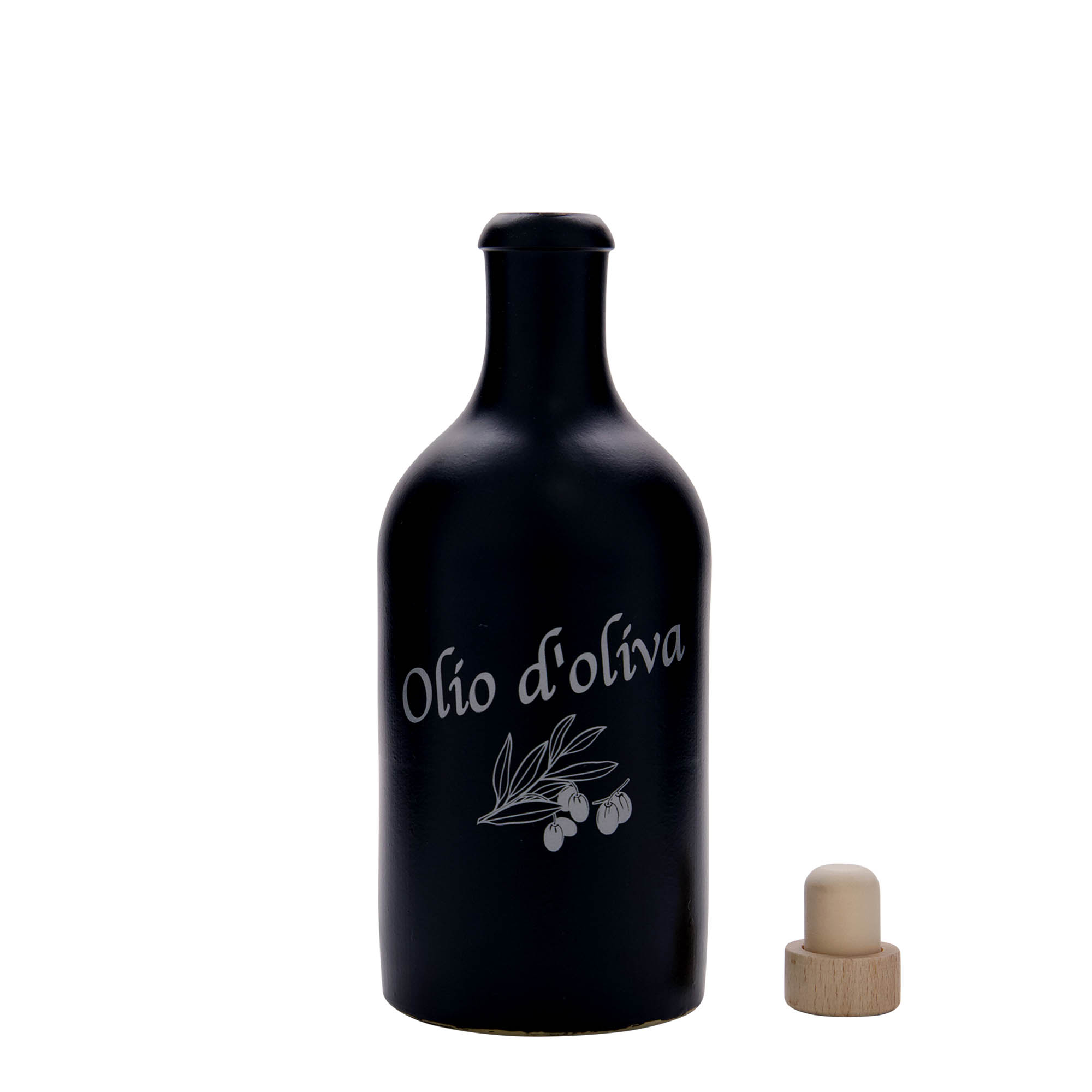 500 ml savikann, motiiv: oliiviõli, keraamika, must, suuava: kork