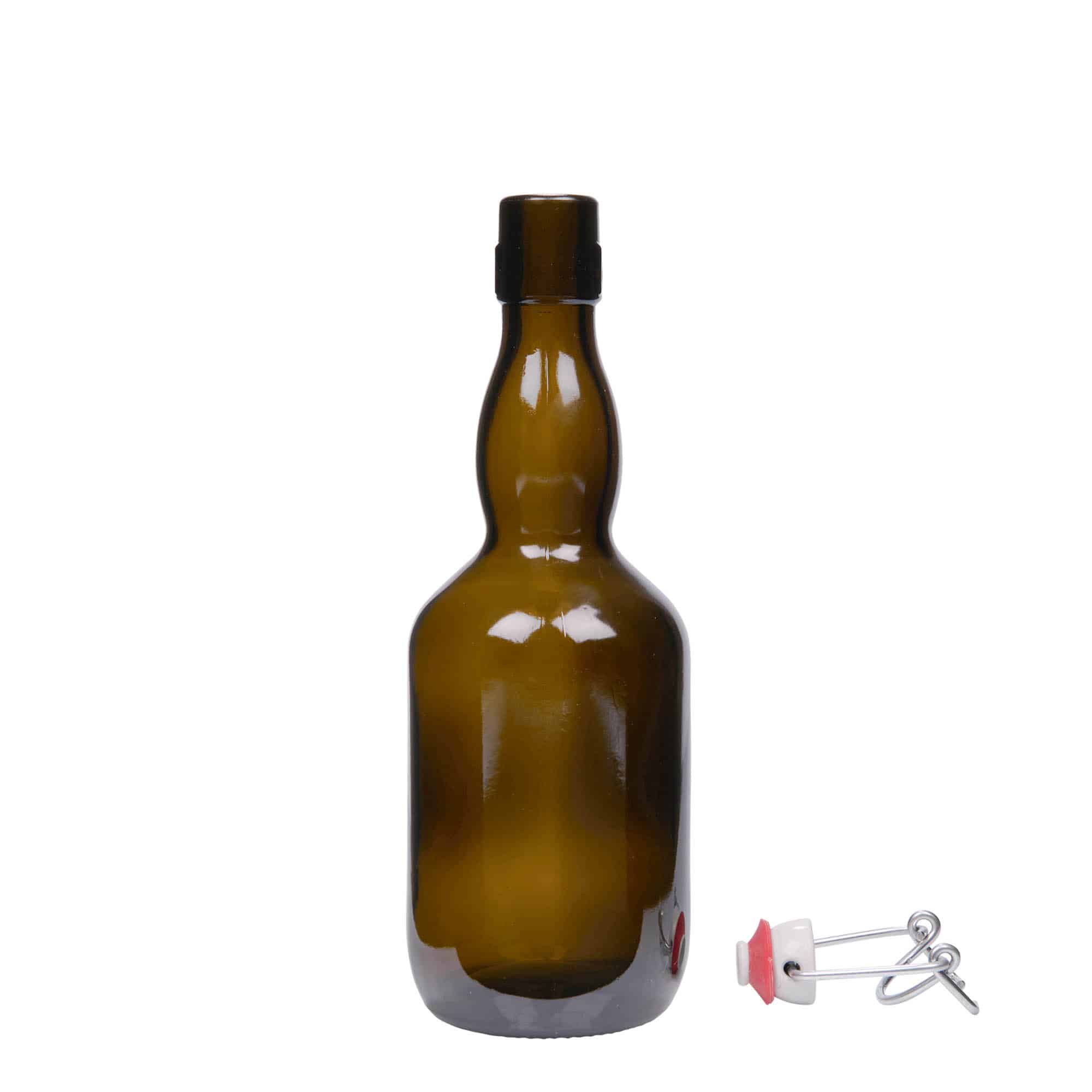 500 ml õllepudel kaelaga, klaas, antiikroheline, suuava: klambrikork