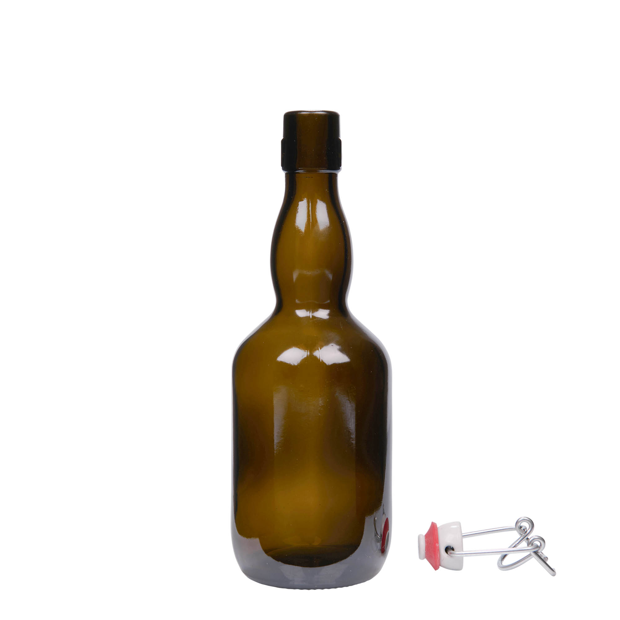 500 ml õllepudel kaelaga, klaas, antiikroheline, suuava: klambrikork