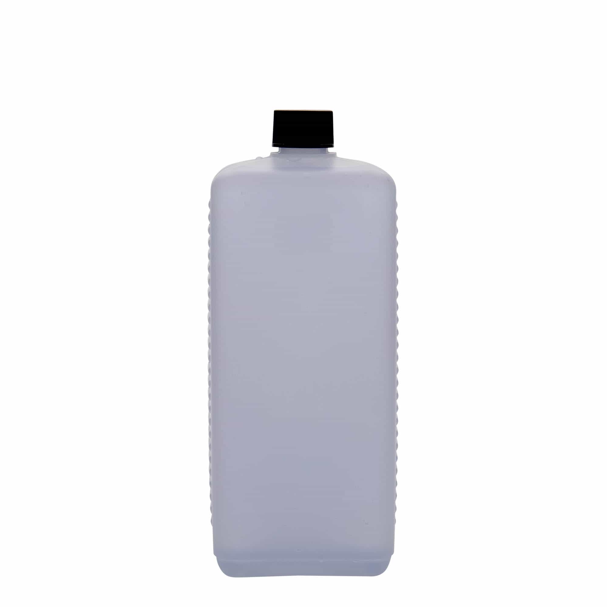 1000 ml kanisterpudel, ristkülikukujuline, HDPE-plast, loomulik värv, sulgur: DIN 25 EPE