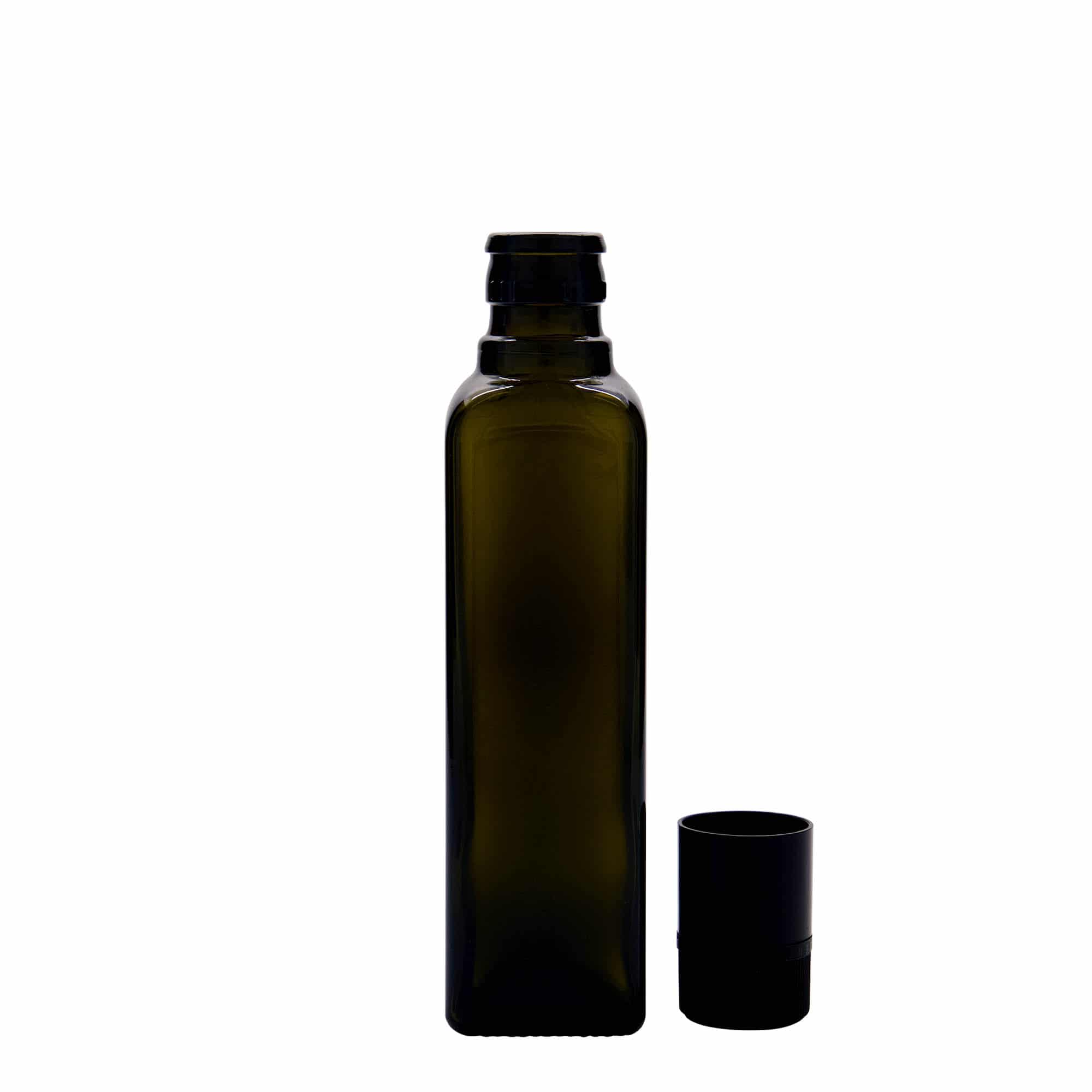 250 ml äädika/õlipudel 'Quadra', klaas, ruudukujuline, antiikroheline, sulgur: DOP