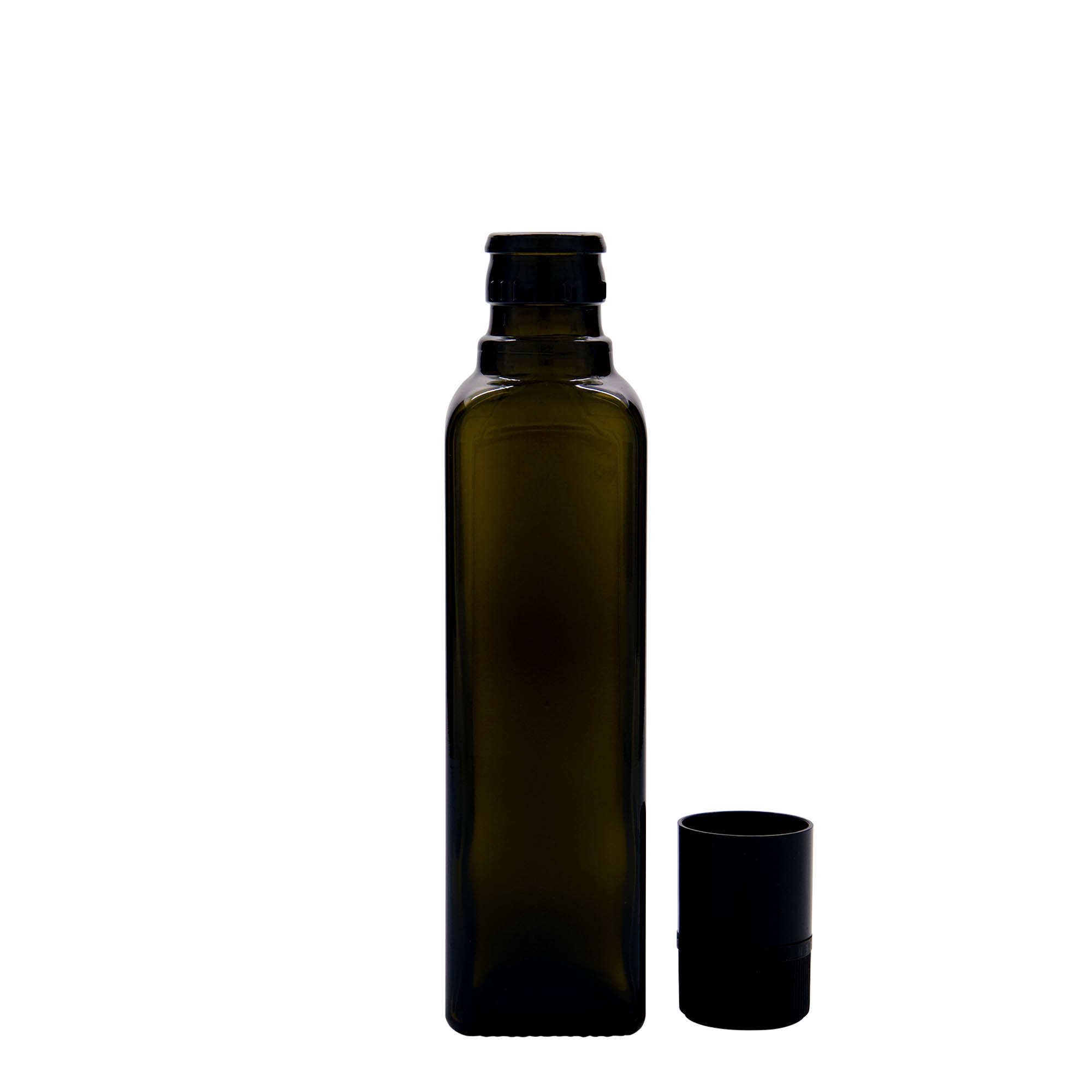 250 ml äädika-/õliflask 'Quadra', klaas, ruudukujuline, antiikroheline, avaus: DOP