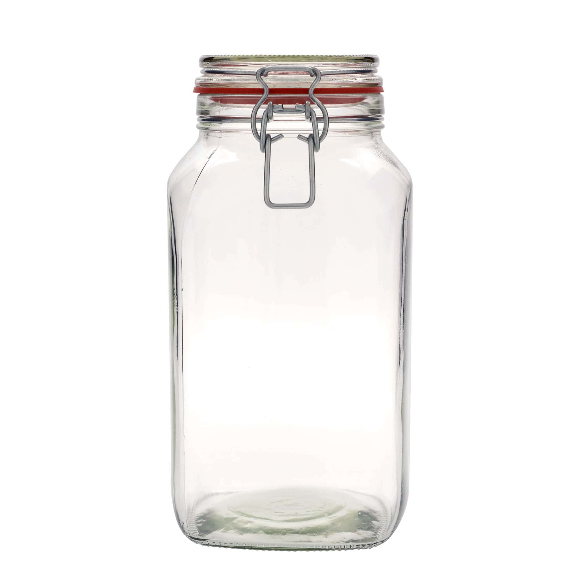 2,590 ml traatlukuga klaaspurk #, ruudukujuline, avaus: traatlukuga sulgur