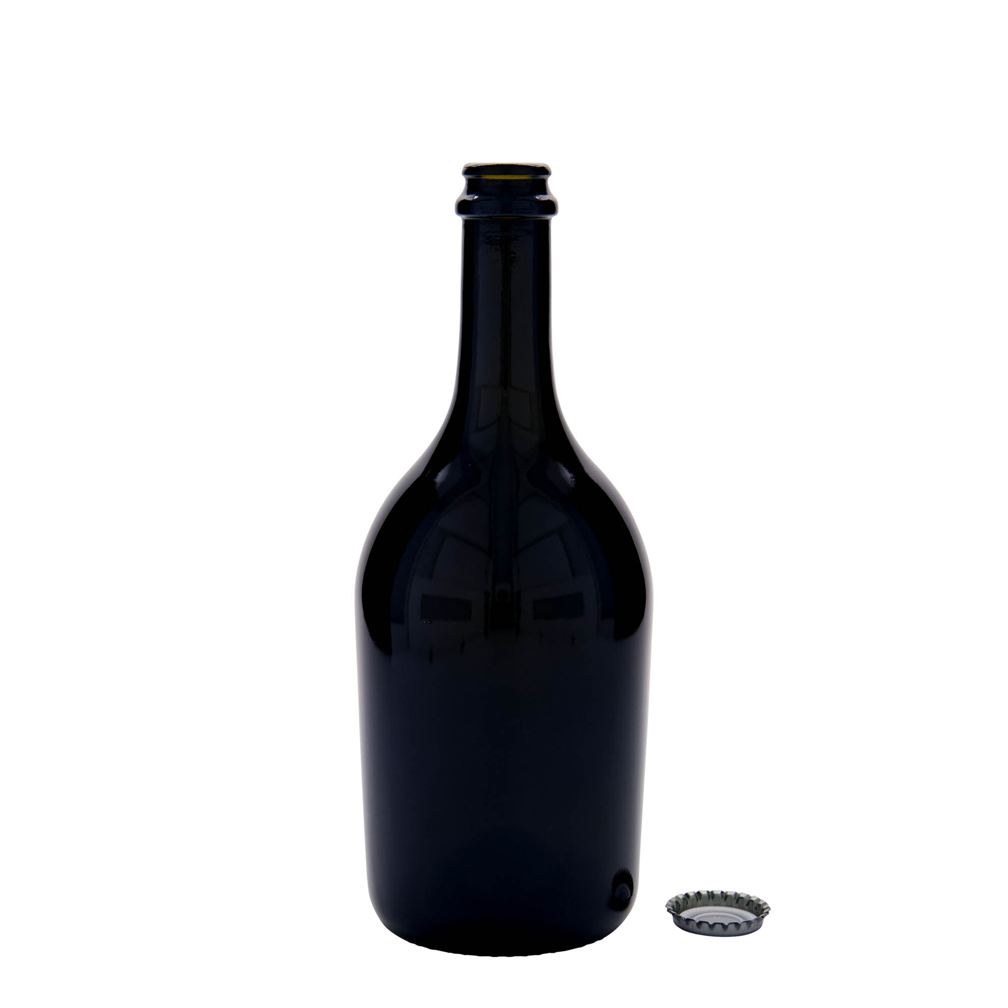 750 ml õlle-/vahuveinipudel „Butterfly“, klaas, antiikroheline, avale: kroonork