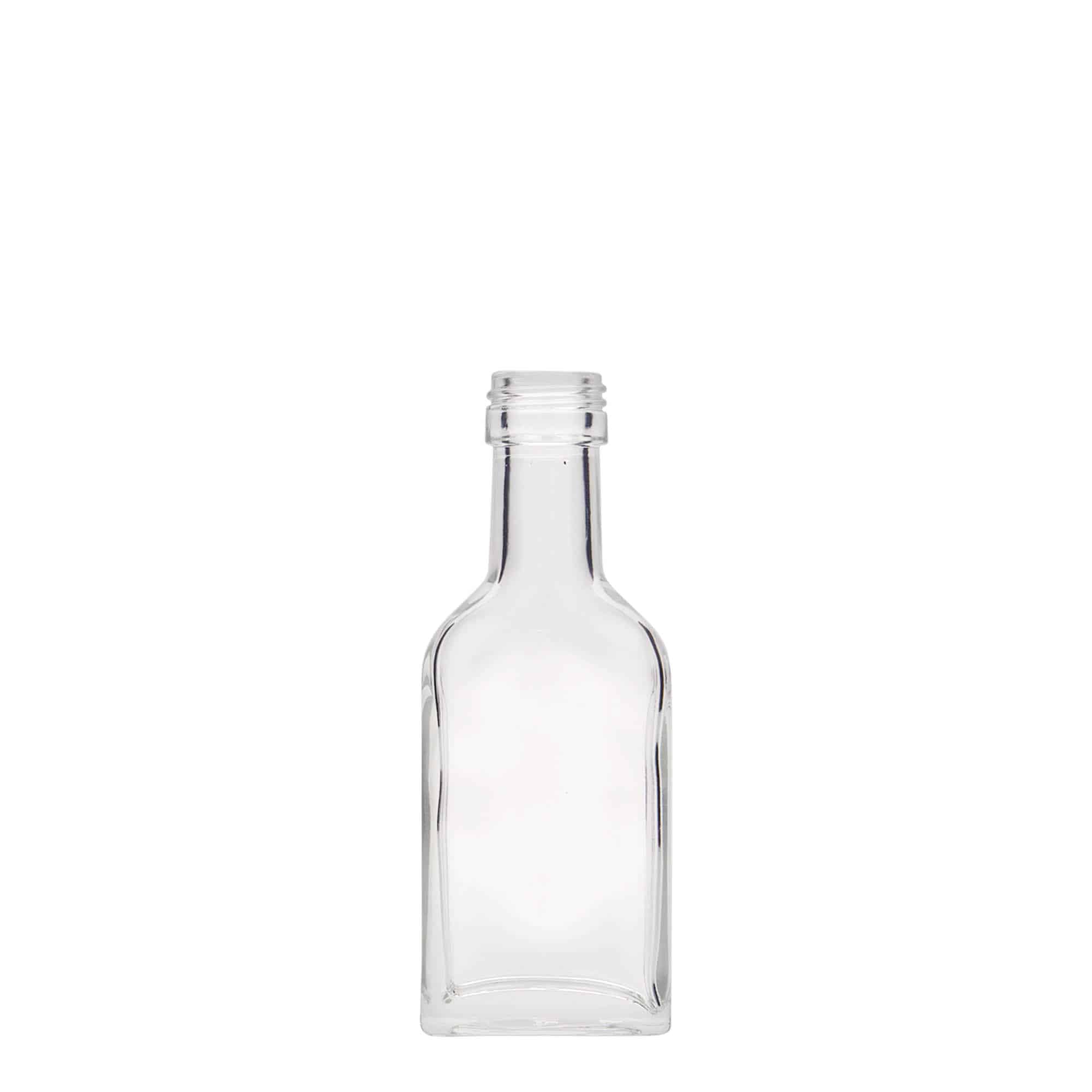 40 ml pika kaelaga taskupudel, ristkülikukujuline, klaas, sulgur: PP 22