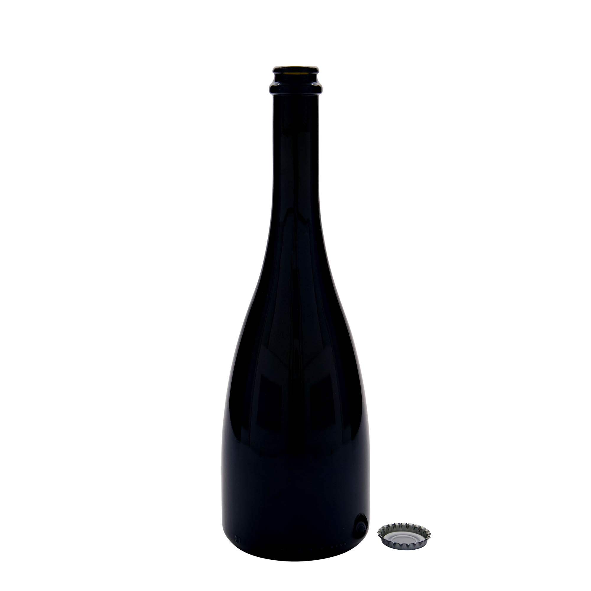 750 ml õlle-/vahuveinipudel „Tosca“, klaas, antiikroheline, avale: kroonork