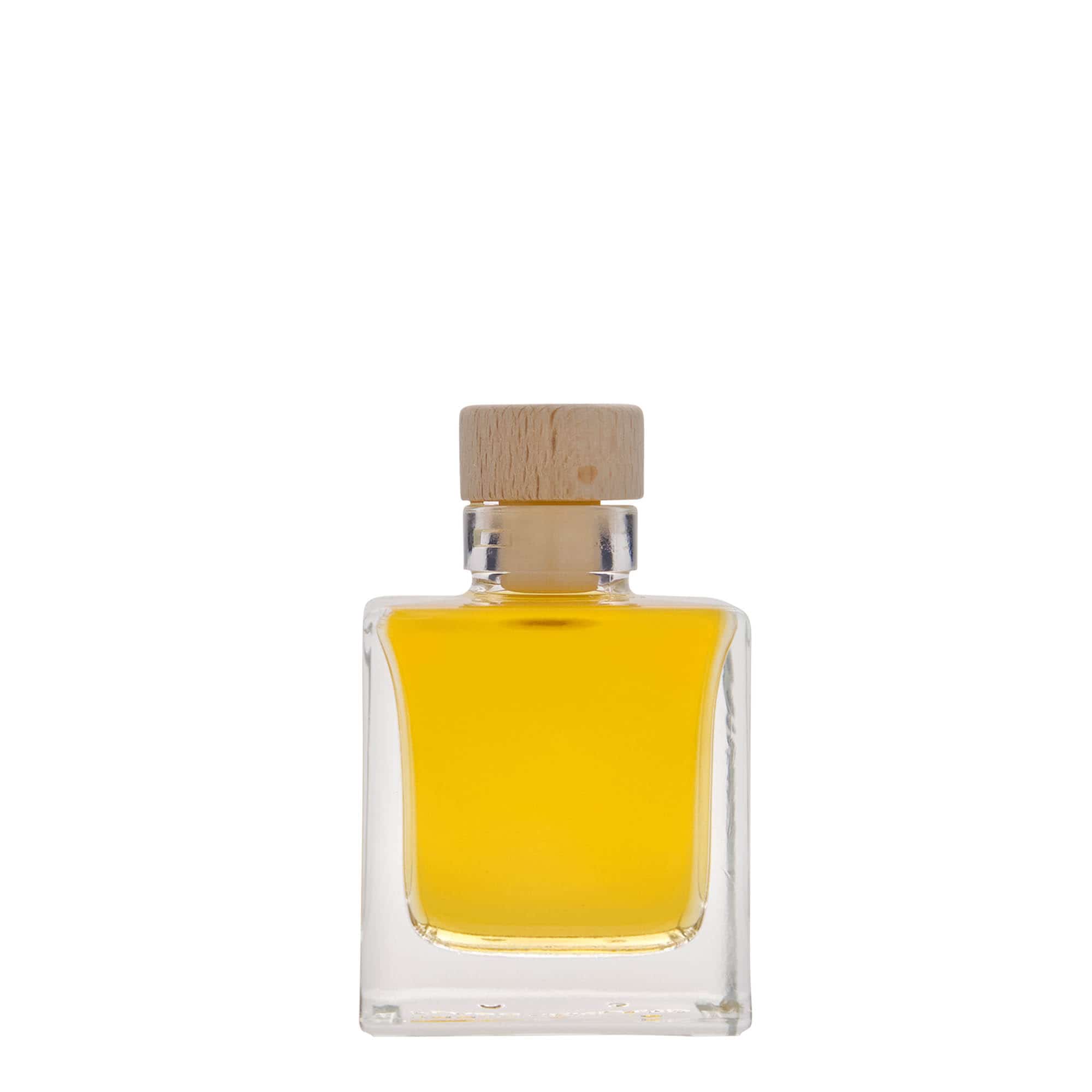 100 ml klaaspudel 'Cube', ruudukujuline, suuava: kork