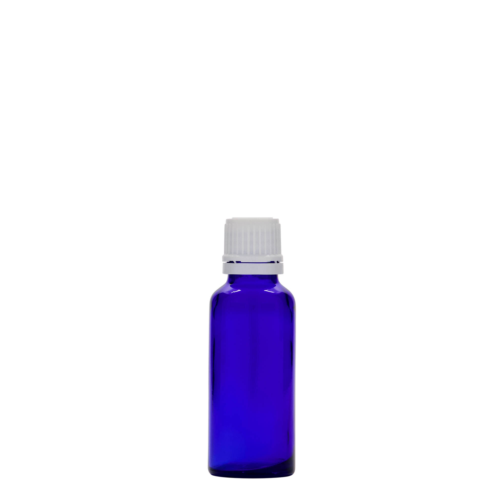 30 ml meditsiinipudel, klaas, kuninglik sinine, suuava: DIN 18