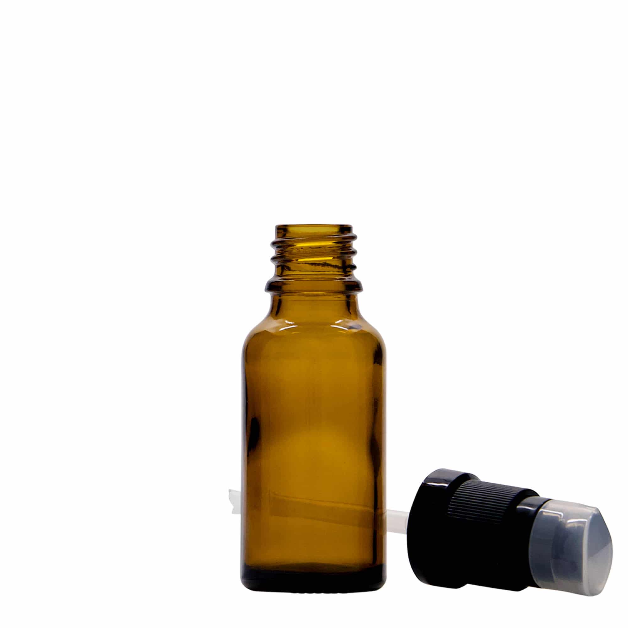 20 ml meditsiinipudel koos losjoonipumbaga, klaas, pruun, avale: DIN 18