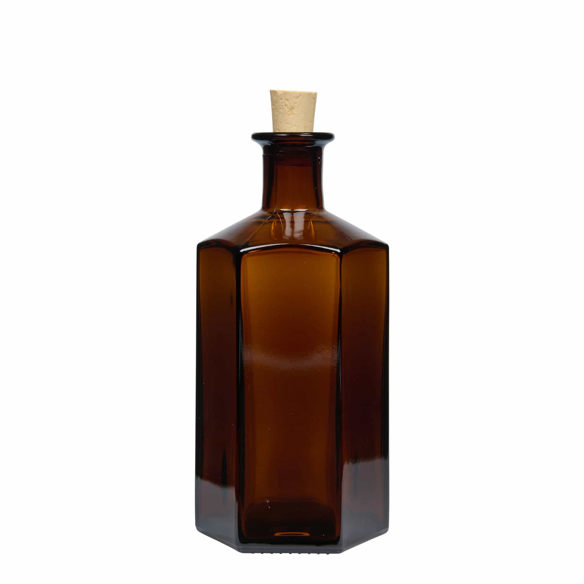 500 ml klaaspudel Apothecary 'Jimmy'. kuusnurkne. pruun. Suu: kork