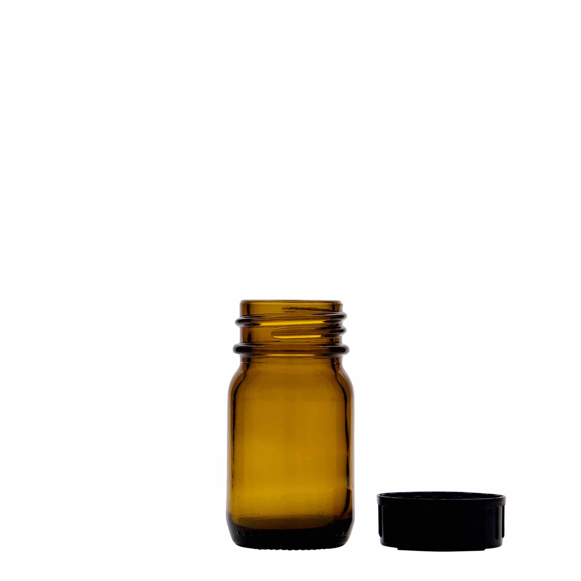 30 ml laiakaelne klaaspurk, pruun, ava: DIN 32