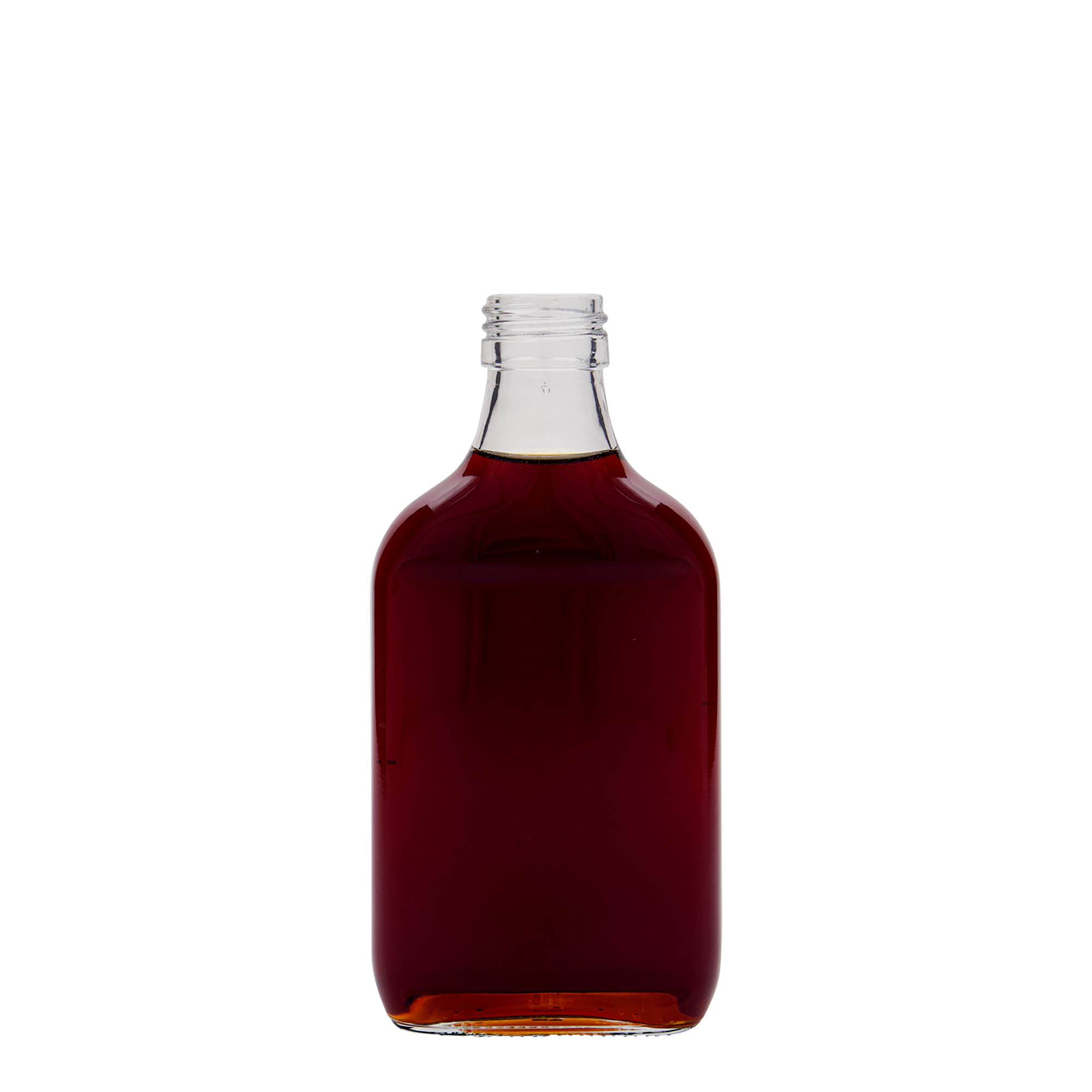 200 ml taskupudel, ristkülikukujuline, klaas, suuava: PP 28 200 ml taskupudel, ristkülikukujuline, klaas, suuava: PP 28