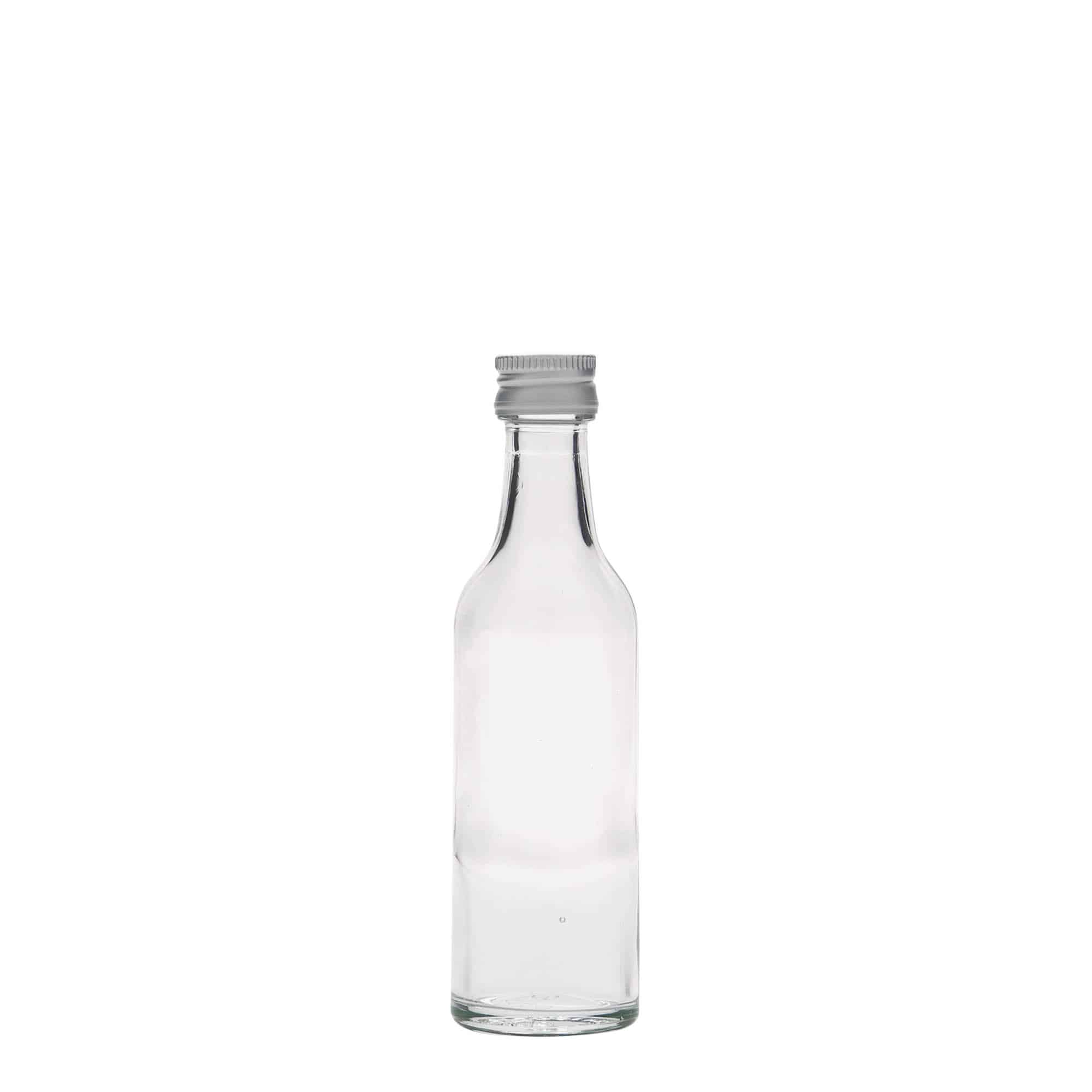 50 ml klaaspudel, sirge kaelaga, sulgur: PP 28