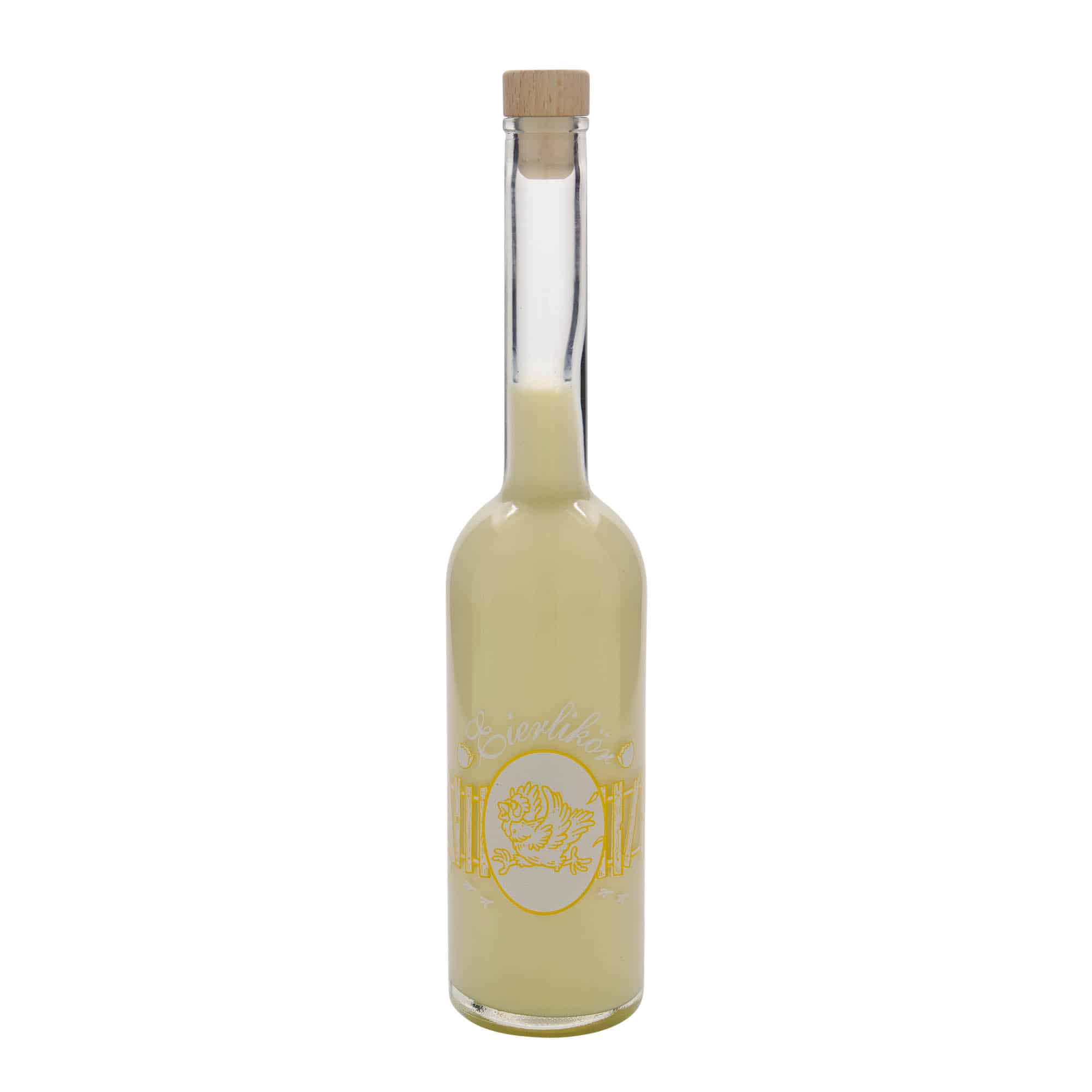 500 ml klaaspudel 'Opera', motiiv: munaliköör, kael: kork