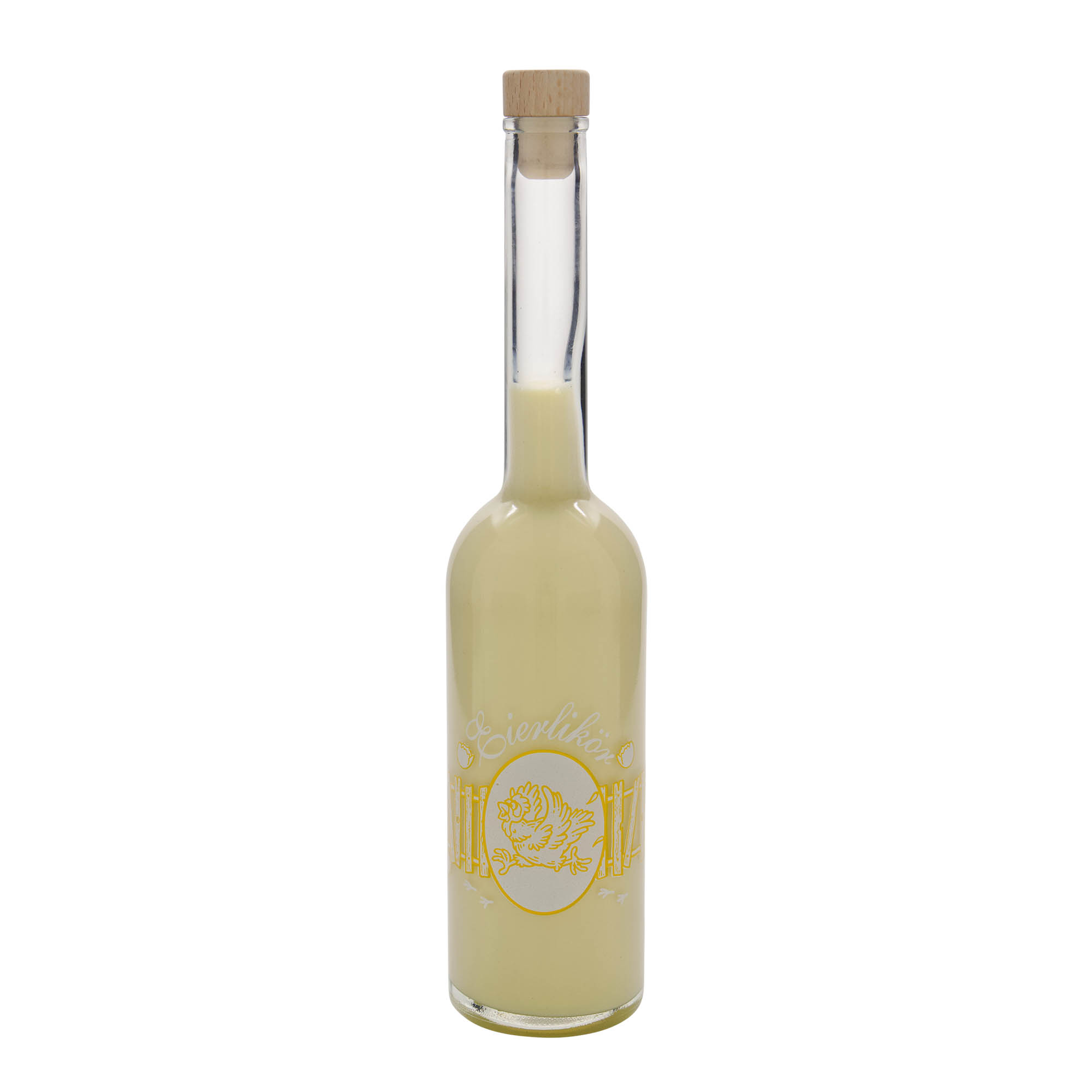 500 ml klaaspudel 'Opera', motiiv: munaliköör, kael: kork