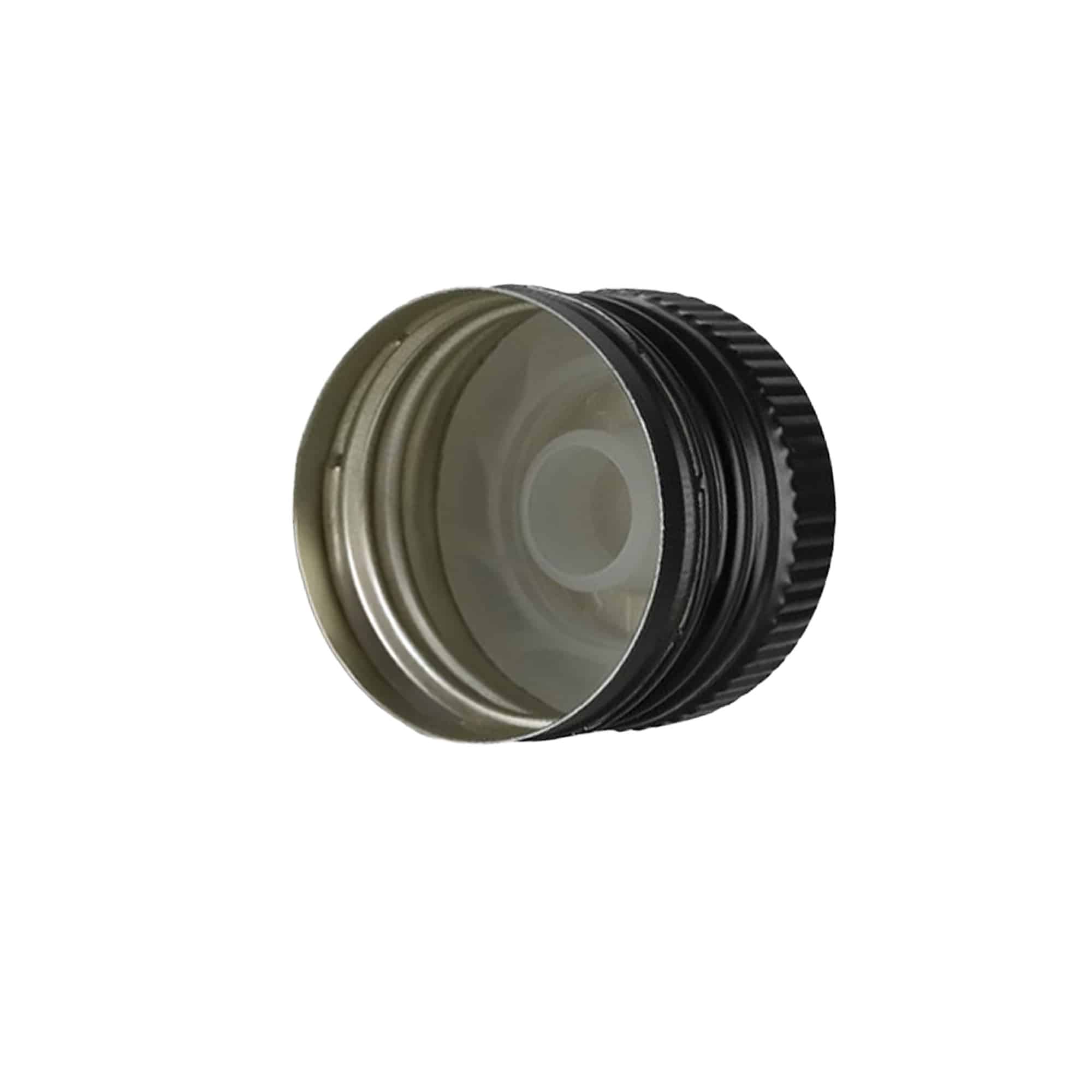 Kruvikork valamise sisestusega, metall-plastik, must, sobib avale: PP 31,5