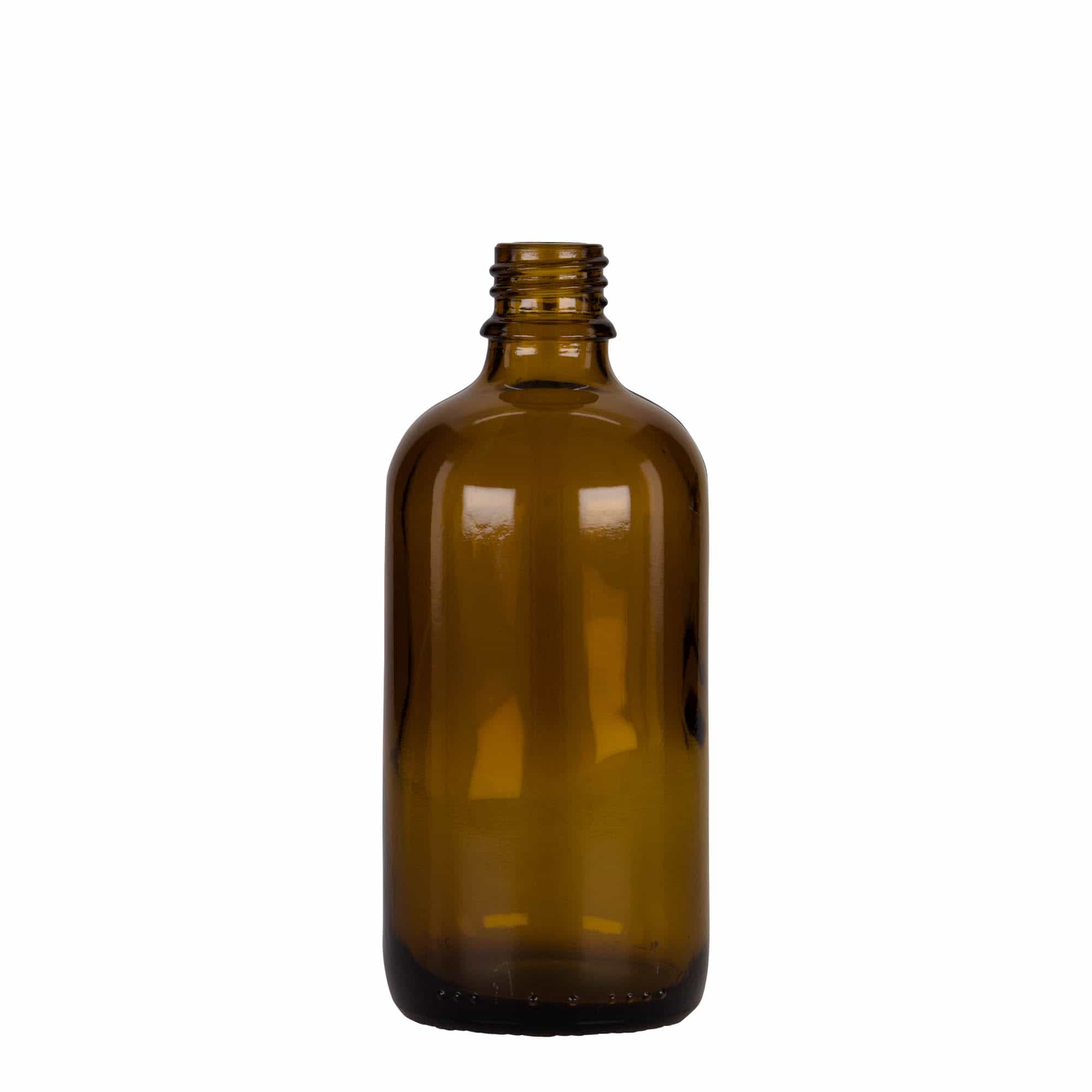 100 ml tilguti pudel meditsiin, klaas, pruun-must, suu: DIN 18