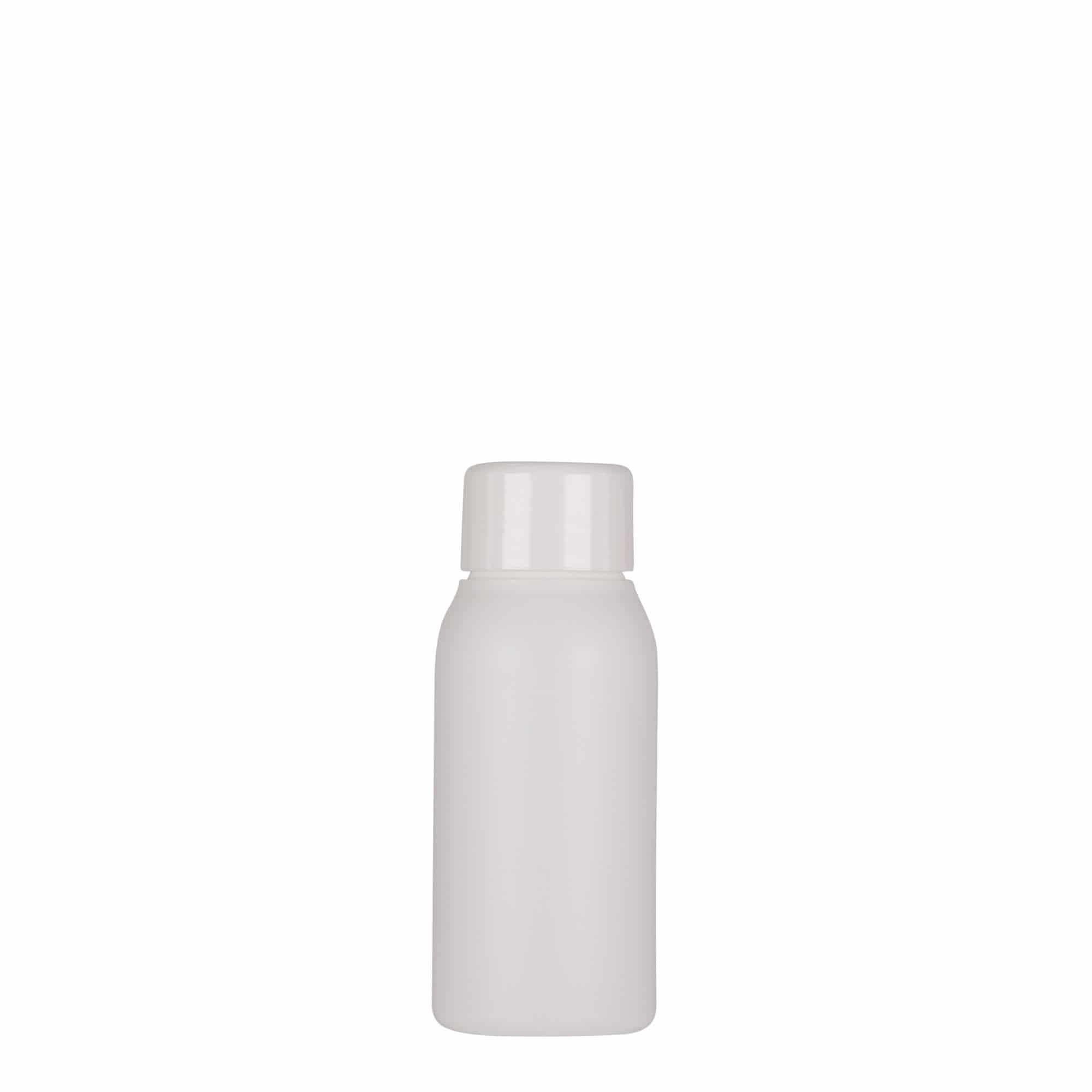 50 ml plastpudel 'Tuffy', HDPE, valge, sulgur: GPI 24/410