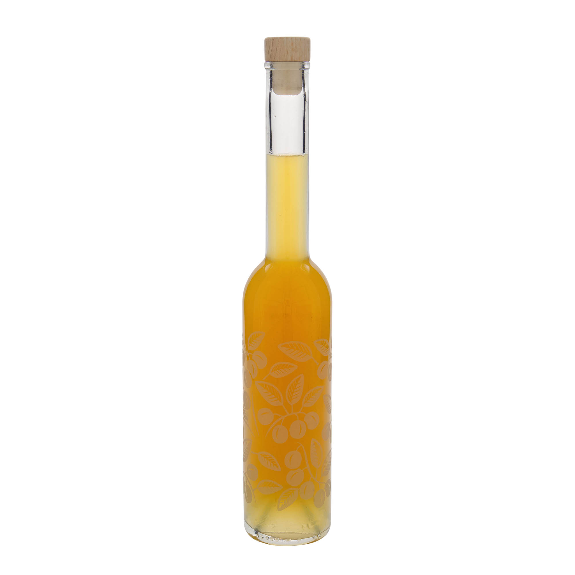 350 ml klaaspudel 'Opera', motiiv: mirabellid, sulgur: kork