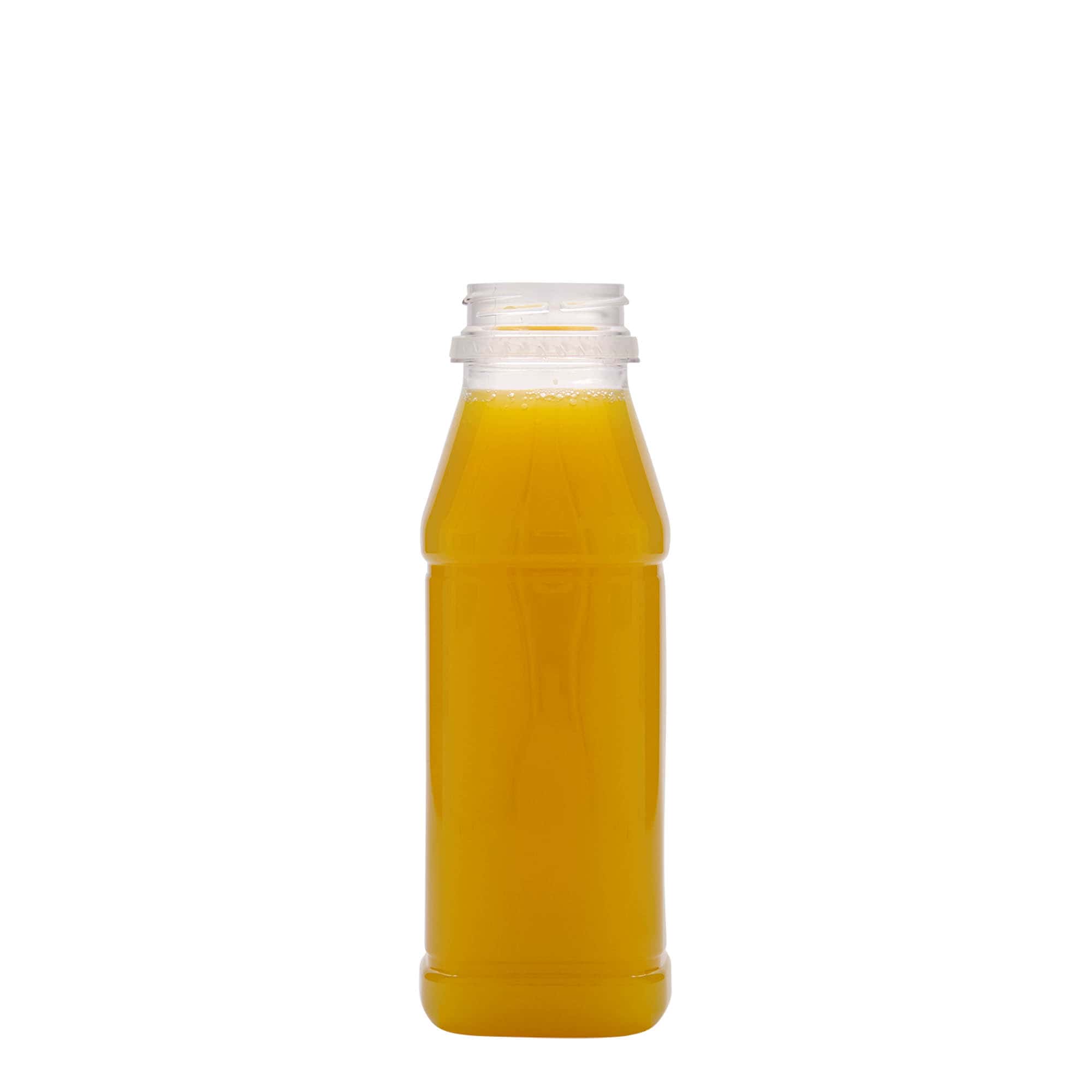 330 ml PET-pudel 'Milk and Juice Carré', ruudukujuline, plastik, ava: 38 mm