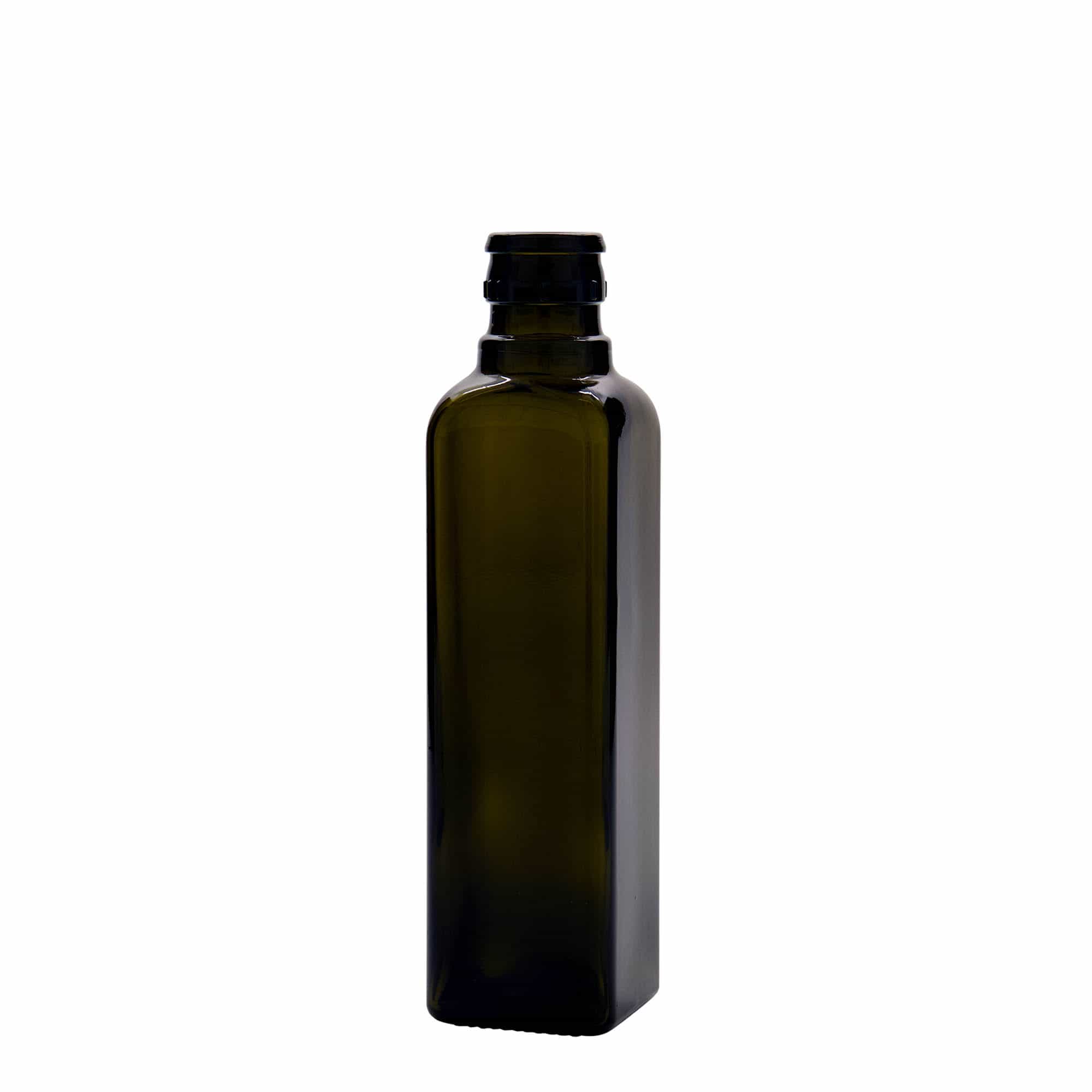 250 ml äädika/õlipudel 'Quadra', klaas, ruudukujuline, antiikroheline, sulgur: DOP