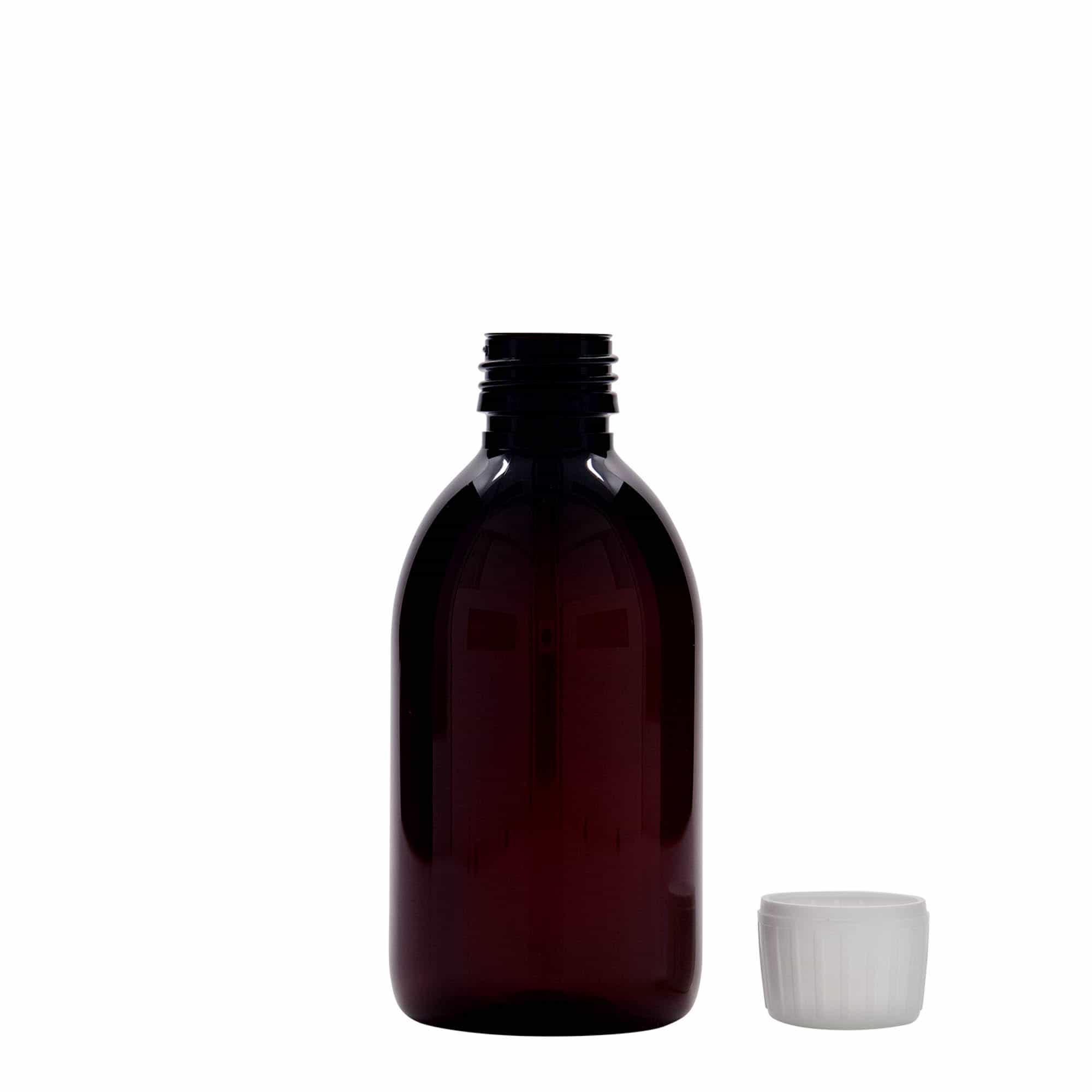 250 ml PET-rohupudel, pruun, plast, sulgur: PP 28